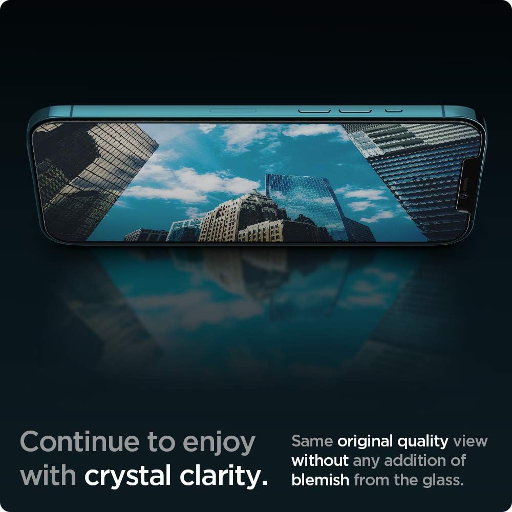 Detalle 2 de Spigen Glas.tR EZ Fit Pellicola in vetro temperato 9H per iPhone 12 Pro Max (2 pezzi) Cristallino