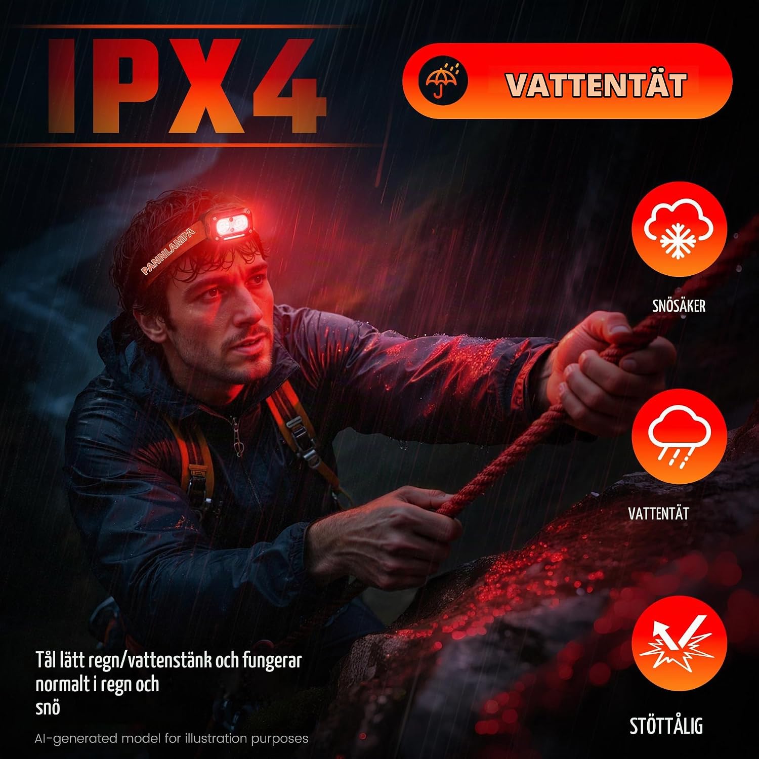 Thumbnail 6 de DARKBEAM F01-RR pannlampa med dubbelt rött LED-ljus och USB-C