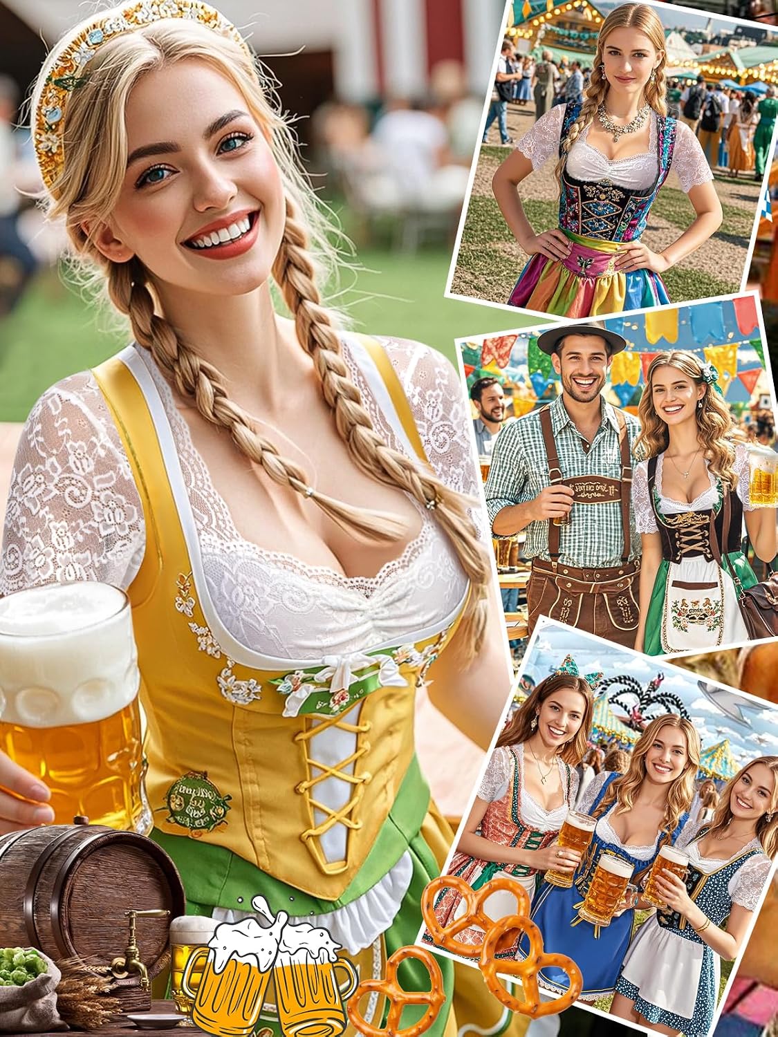 Thumbnail 5 de Aiseyi Dirndl Bluse Damen Weiß mit Spitze & Kordelzug (Kurzarm)
