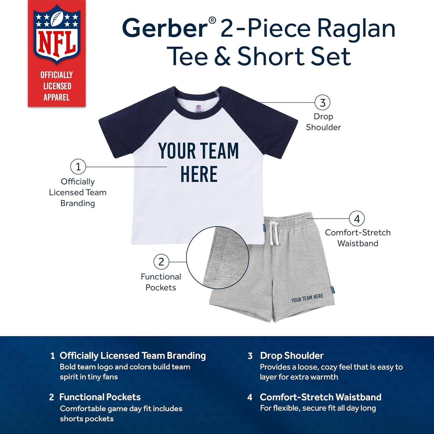 Detalle de Gerber NFL Baby T-Shirt and Shorts Set with Steelers Graphics