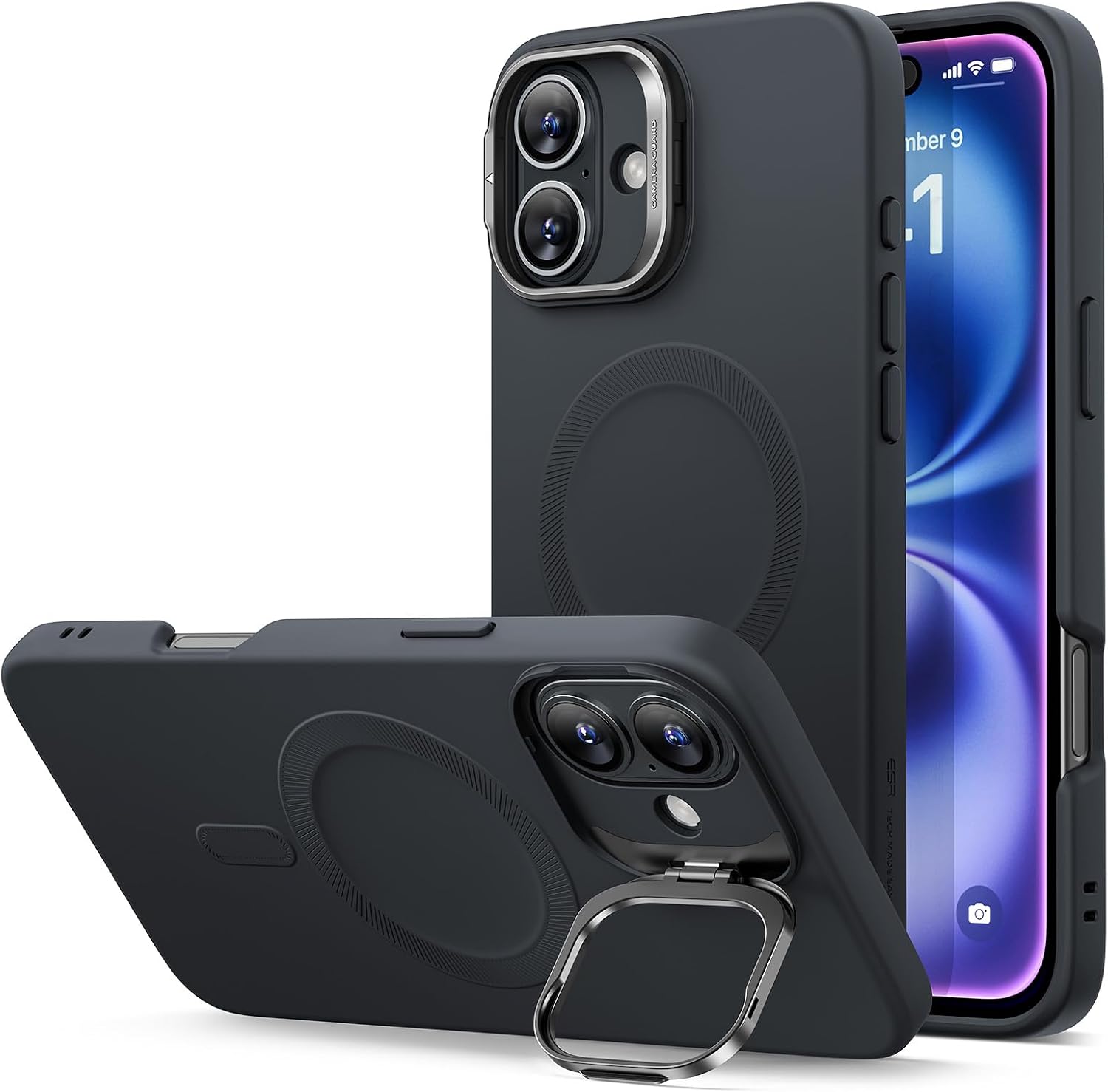 Detalle de ESR iPhone 16 Plus Case with Stand Silicone Military-Grade Protection