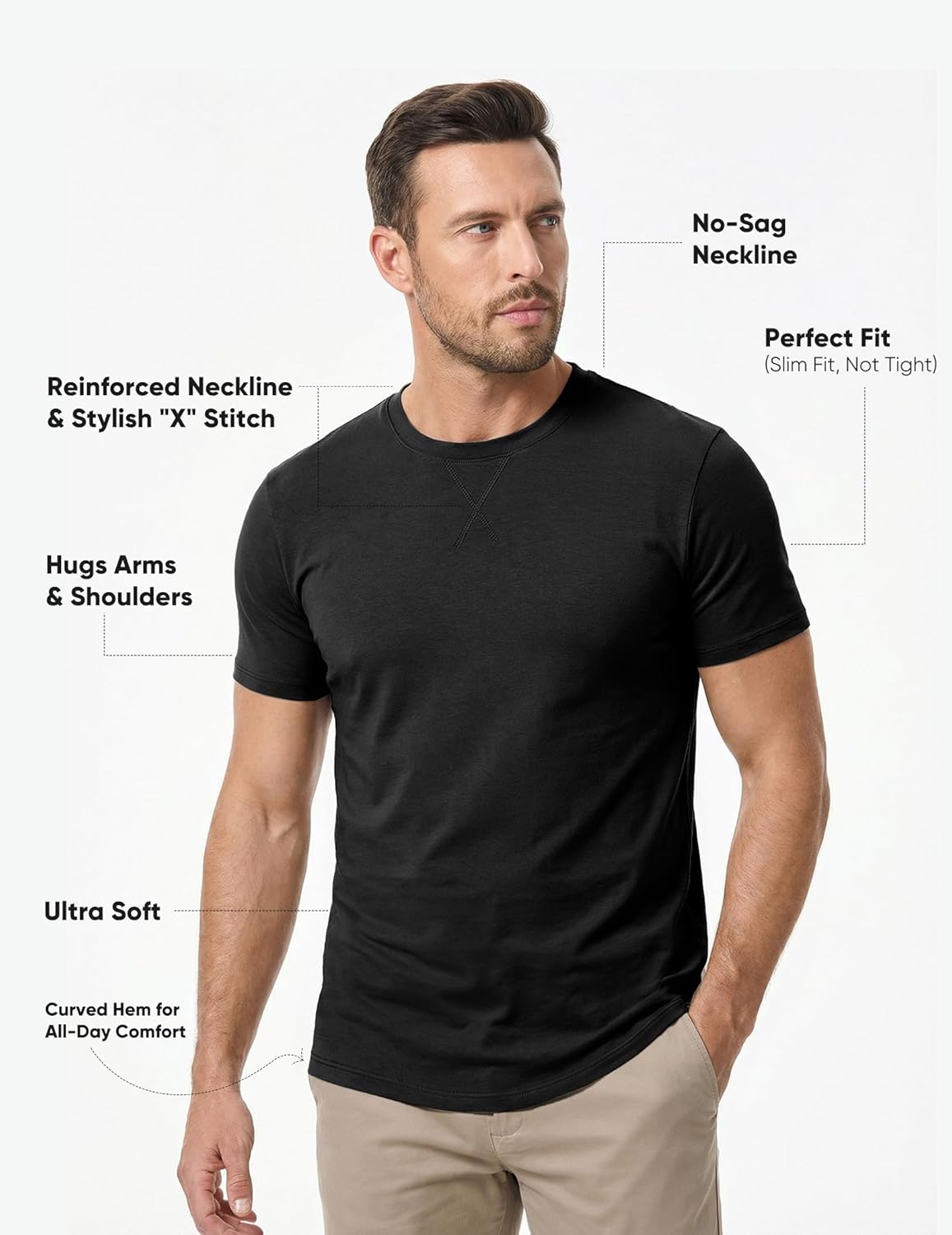 Thumbnail 3 de JMIERR Mens 3-Pack Cotton Hipster Longline Crewneck T-Shirts