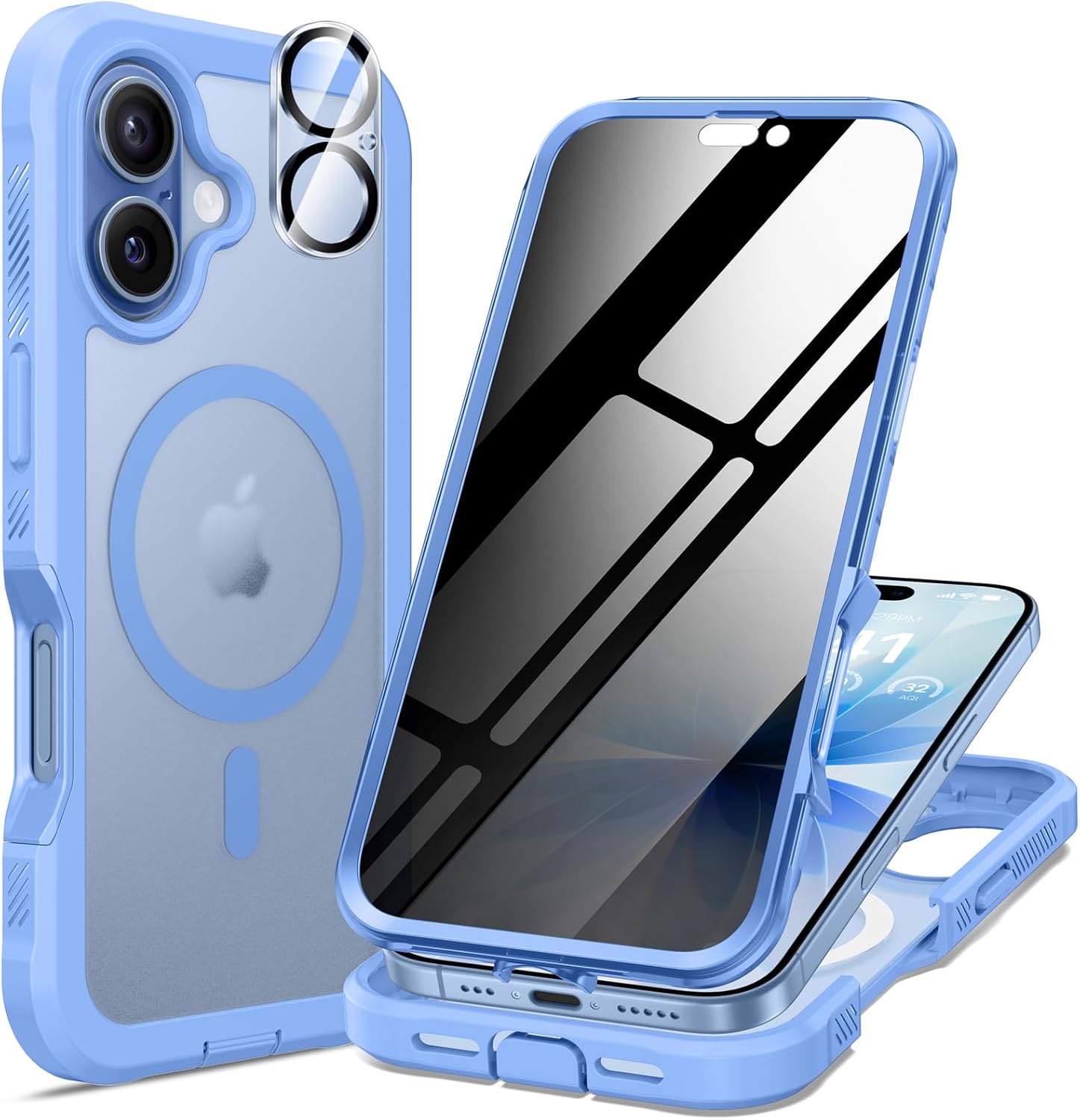 Detalle de seacosmo iPhone 17 Case, 6.3-Inch Blue Matte with Privacy Screen Protector