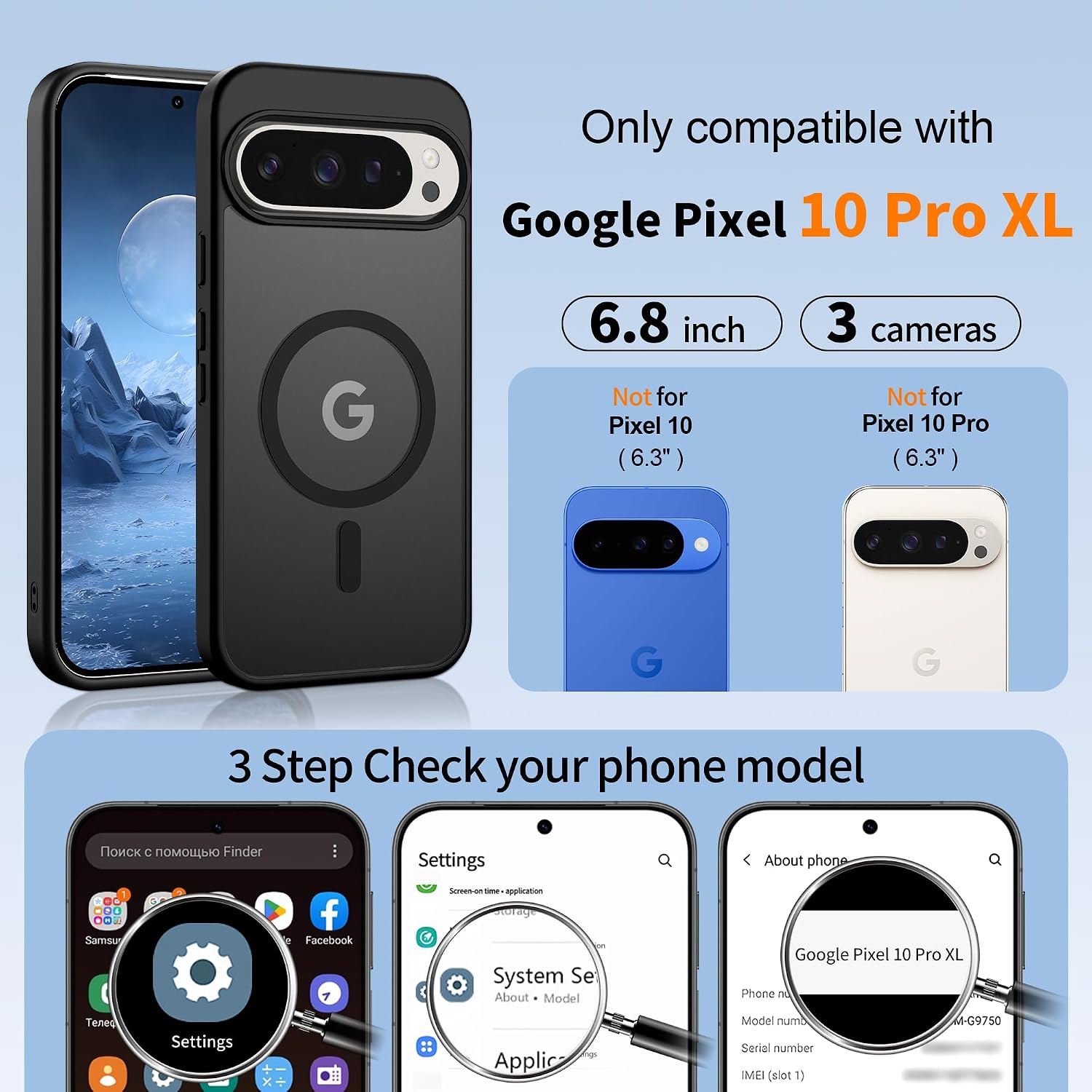 Detalle 2 de Jshru Magnetic Case for Google Pixel 10 Pro XL (MagSafe compatible) with HD Screen Protectors x2 – Black