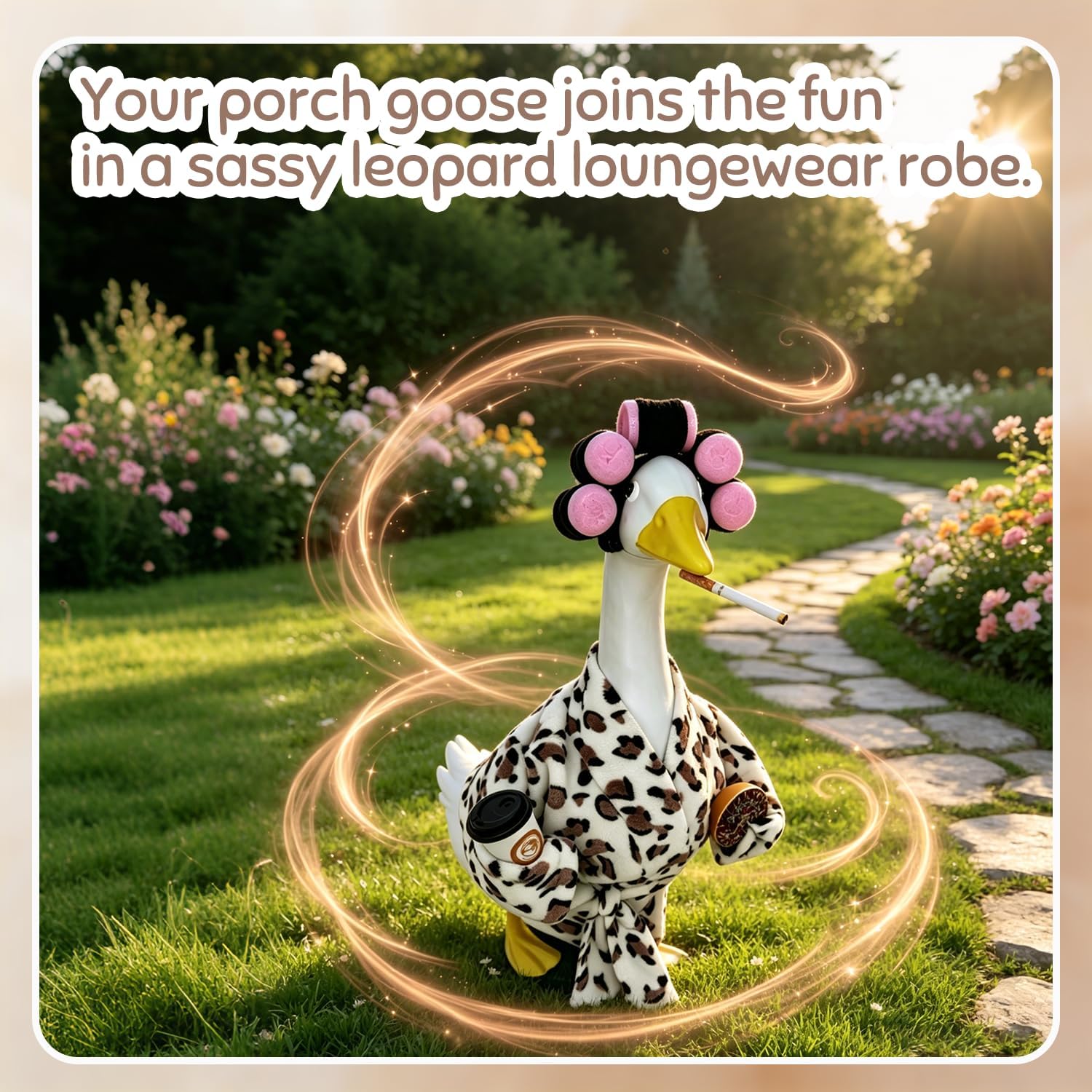 Detalle de MEQUER Goose Outfits Leopard Bathrobe Set for 23-Inch Lawn Geese