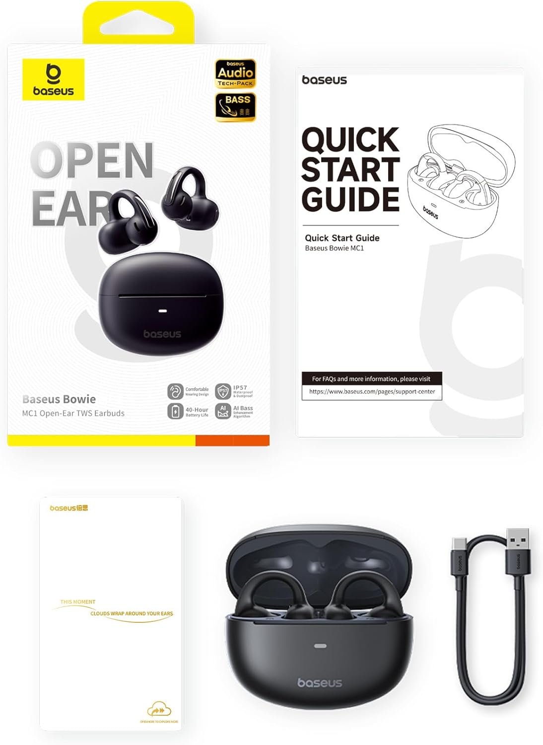 Detalle de Baseus Bowie MC1 Open Ear Kopfhörer – Clip-On-Design mit adaptivem Bassverstärkung