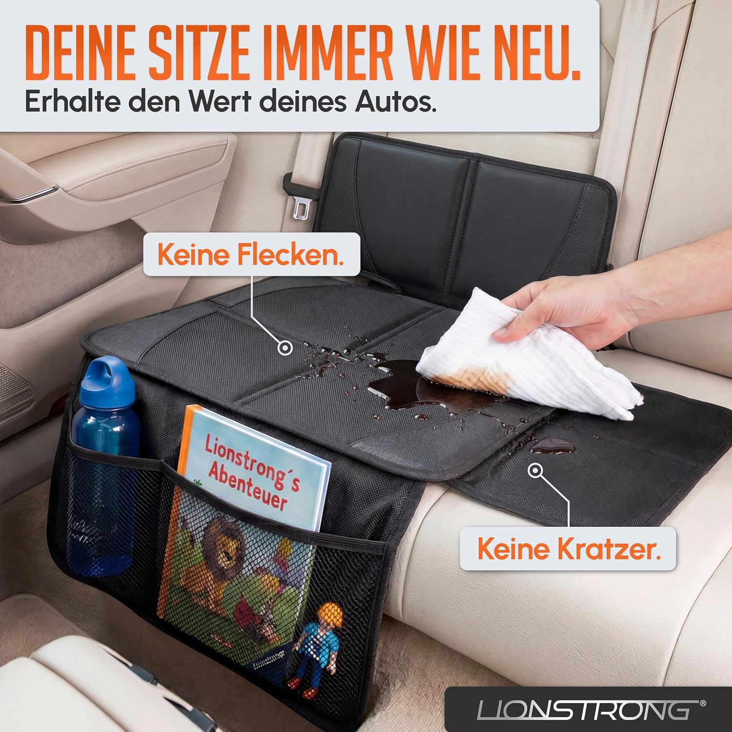 Thumbnail 1 de LIONSTRONG Kindersitzunterlage Auto – wasserdicht, ISOFIX geeignet, universell passtend (Schwarz, klein)