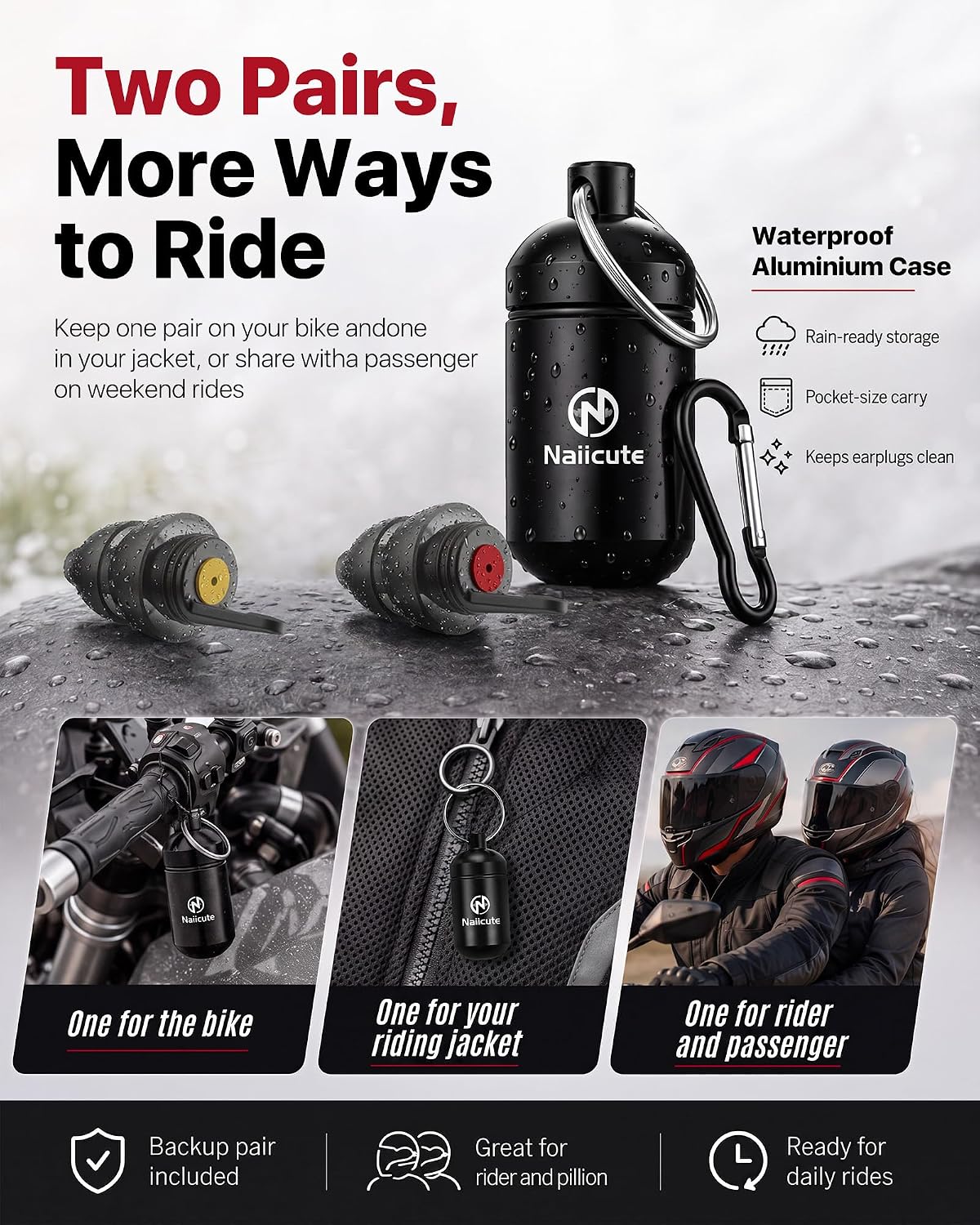 Detalle de Naiicute Motorcycle Ear Plugs Wind Noise Reduction (2 Pairs, Size M)