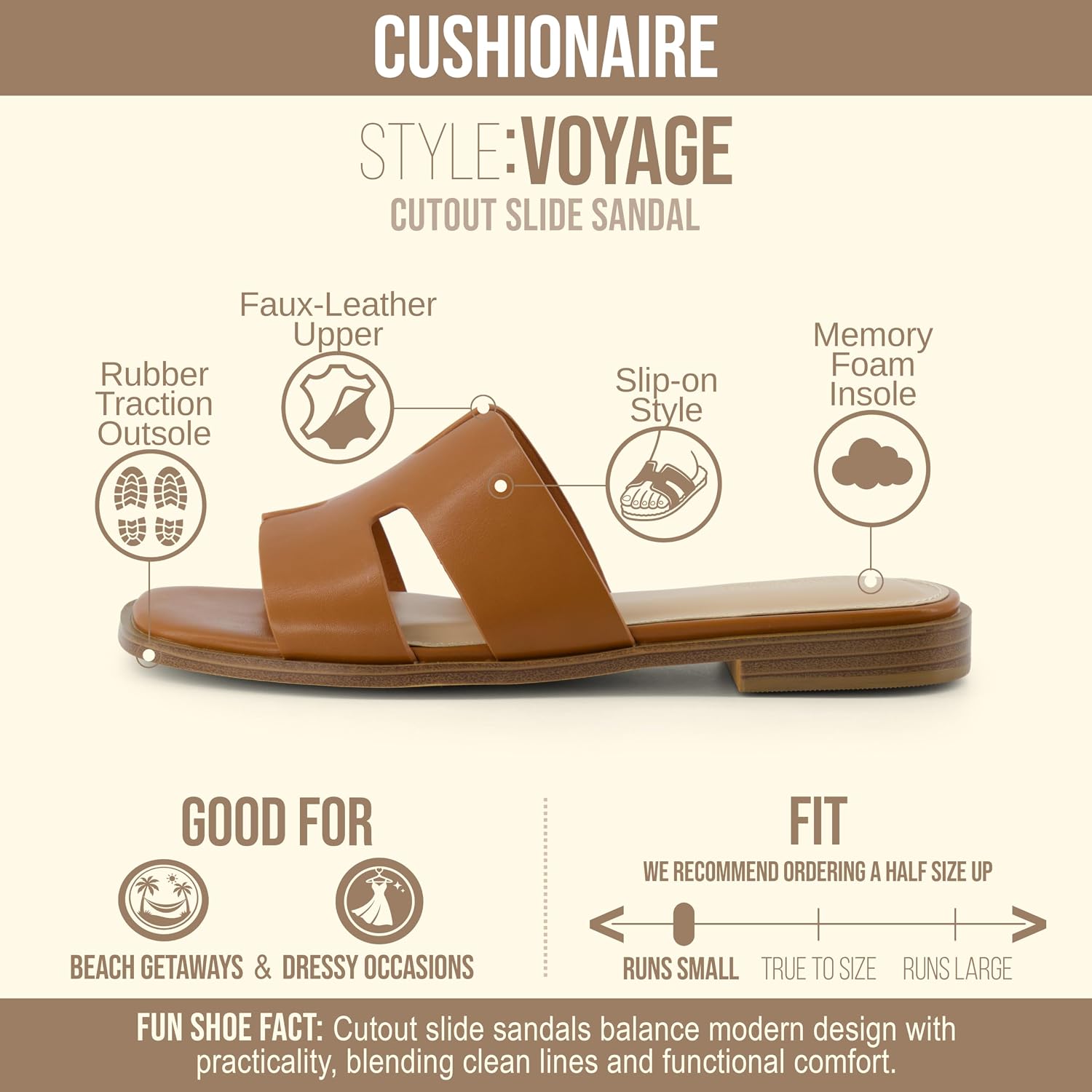 Detalle 2 de Cushionaire Voyage Cutout Strap Slides for Women — memory foam comfort vegan leather-look summer flats
