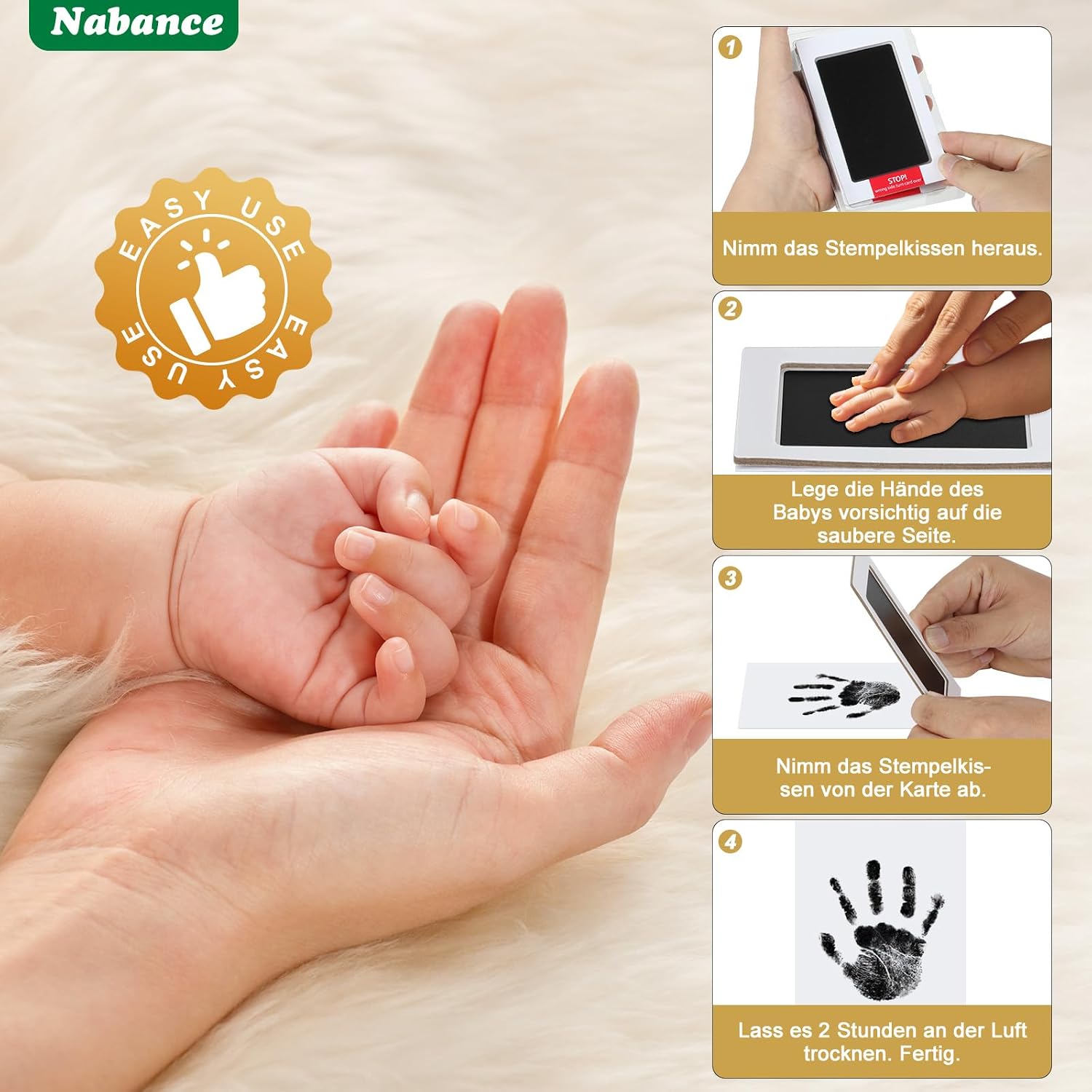 Thumbnail 5 de Nabance Baby-Fußabdruck-Set mit 6 Stempelkissen & 12 Abdruckkarten (0–6 Monate) – Hand- und Pfotenabdruck