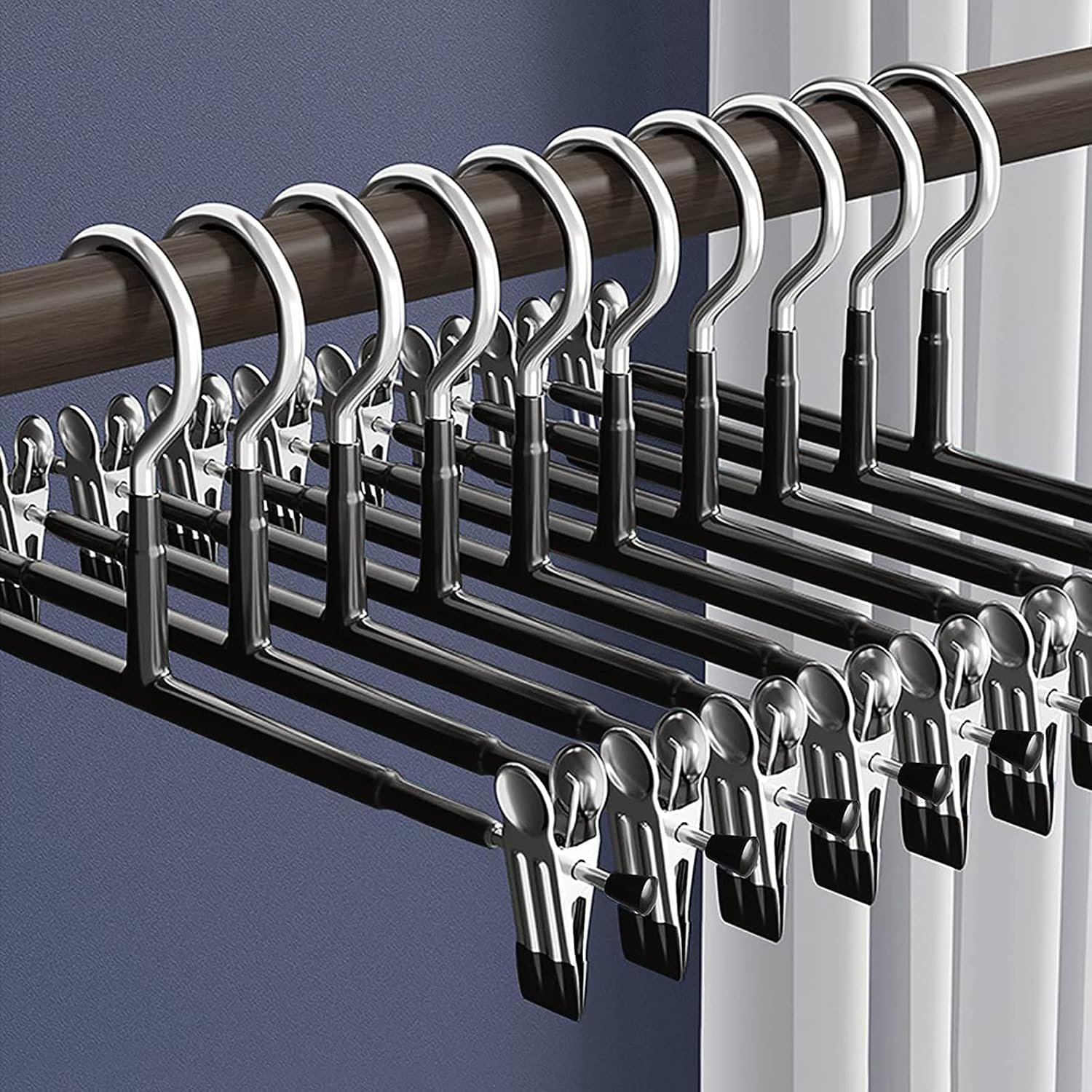 Detalle de Supmaker 10 Pack Chrome Trouser Hanger – Heavy Duty, Space-Saving with Adjustable Clips