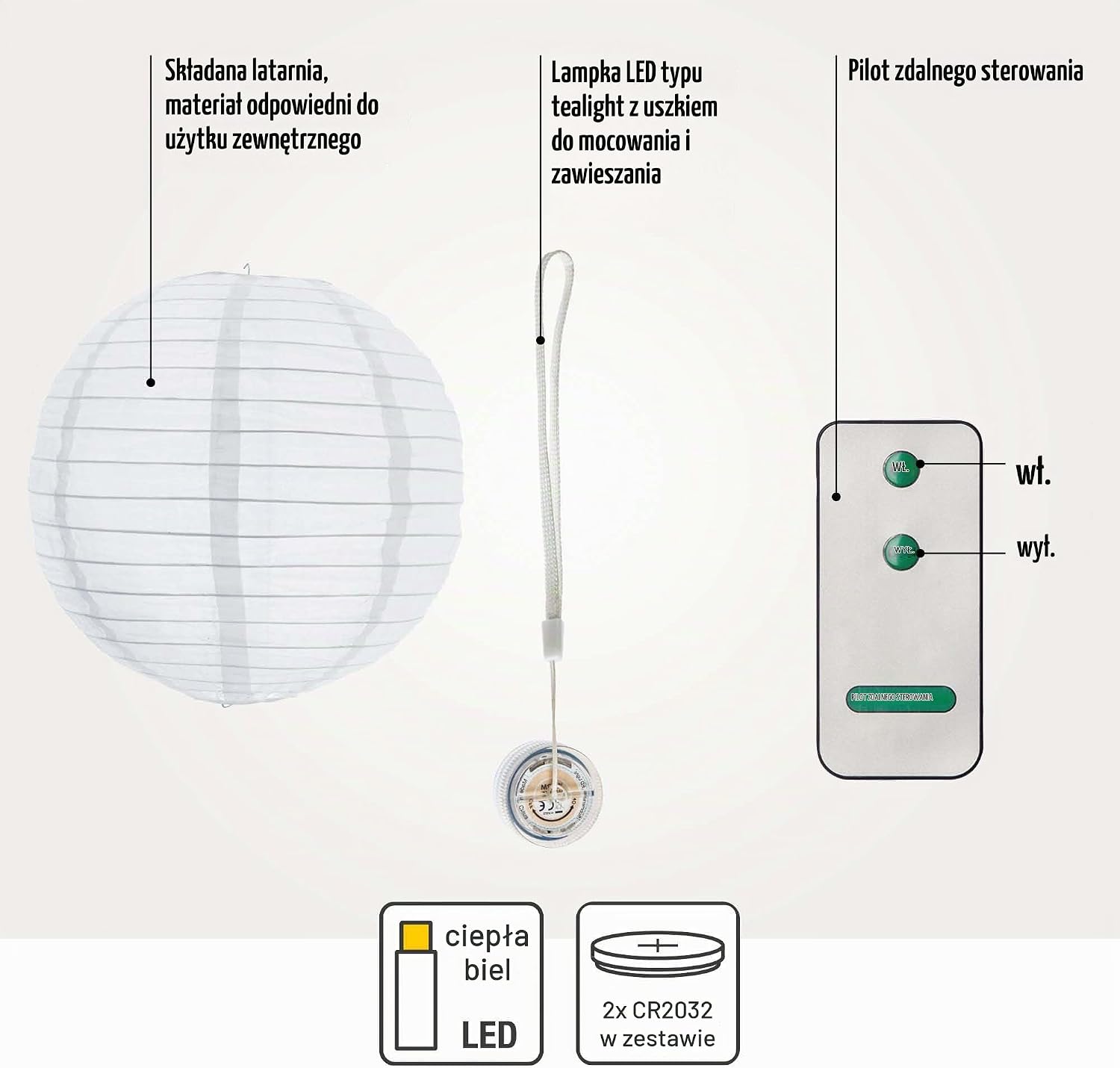 Detalle de Hellum 150889 – zestaw 7 lampionów zewnętrznych LED, ciepłe światło i pilot