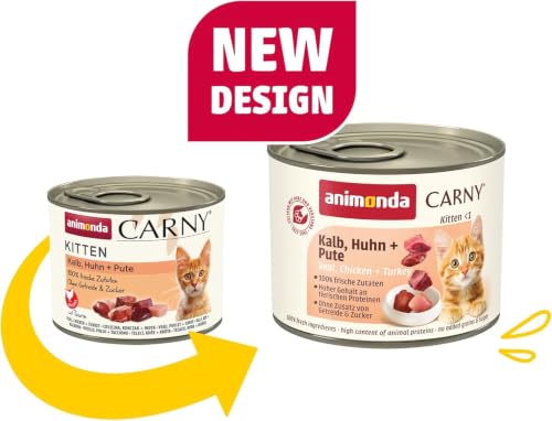 Detalle de Animonda Carny Kitten Rind, Huhn + Pute – 12 x 200 g: Nassfutter für Katzenjunge
