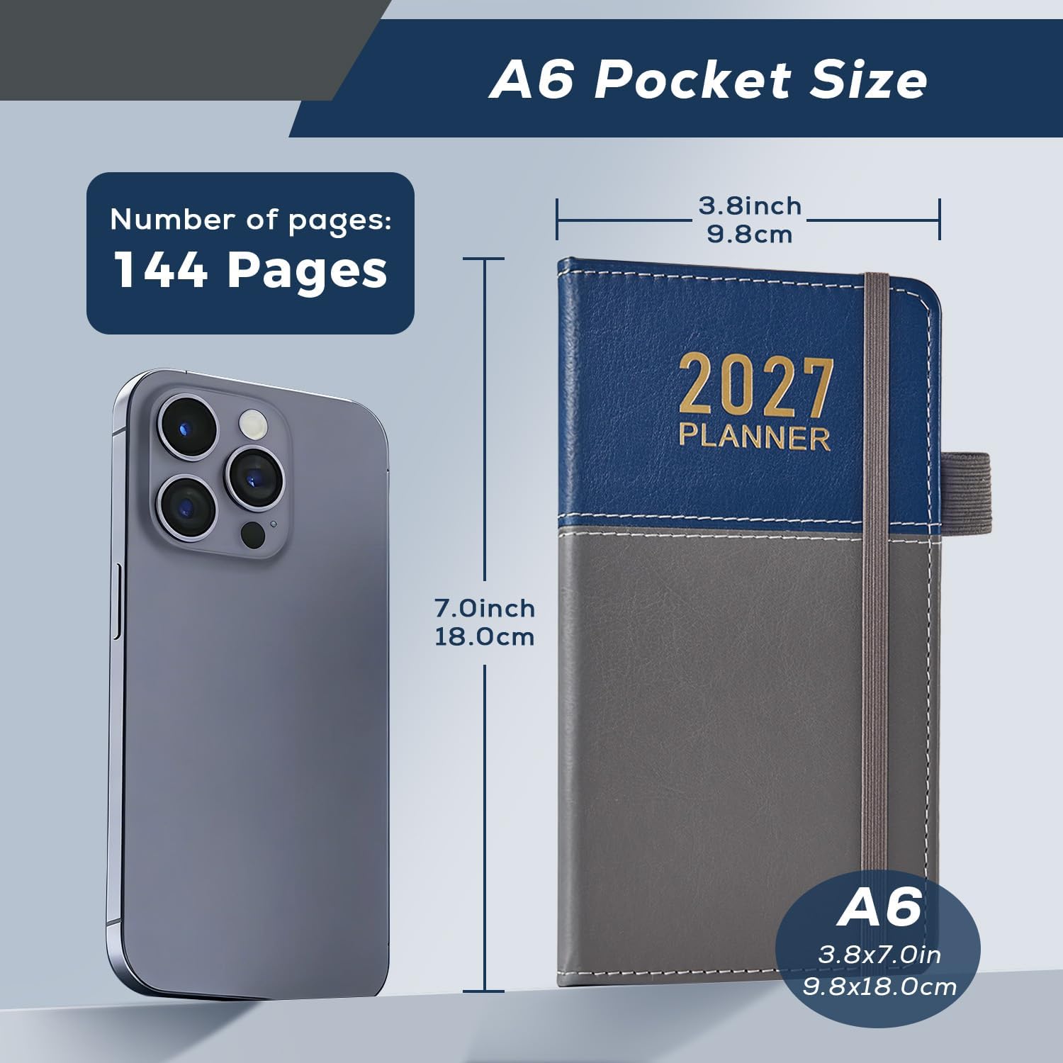 Detalle de PLANNITY 2027 Pocket Planner, Weekly and Monthly, 3.8 x 7-Inch Leather Cover