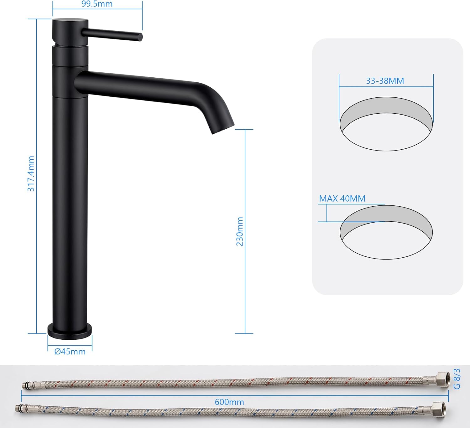 Thumbnail 3 de Kelleria Rubinetto per Lavabo Alto Nero: bocca girevole 360° e design ergonomico per lavabi da appoggio