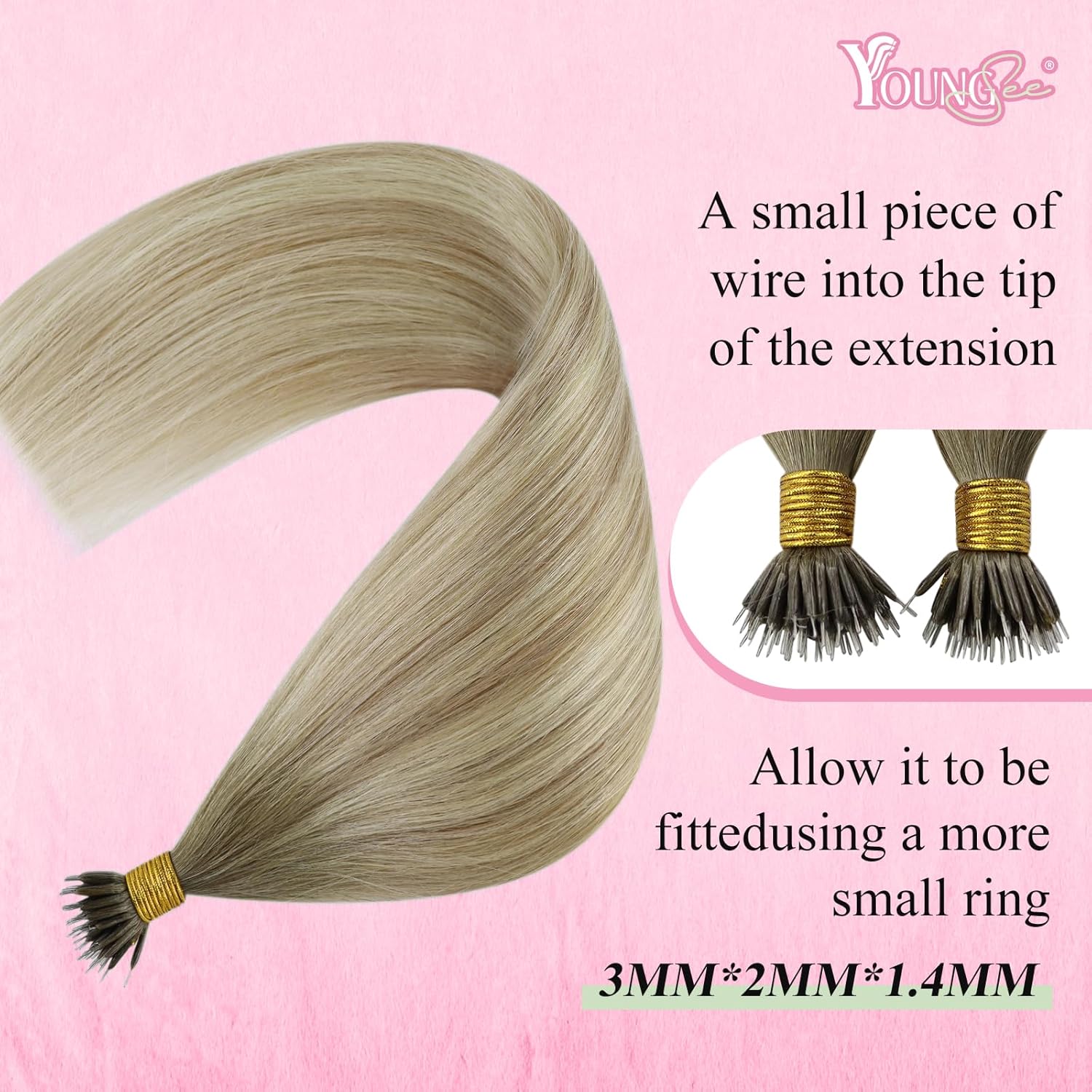 Thumbnail 3 de YoungSee Nanoring Extensions Remy Echthaar – Aschblond mit Platinblond Nano-Ring 35 cm, 50 g (#SUN)