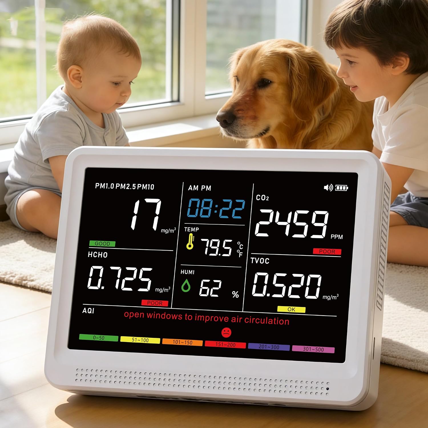 Detalle de YNAK 16-in-1 Indoor Air Quality Monitor with 5.5-Inch HD Color Screen