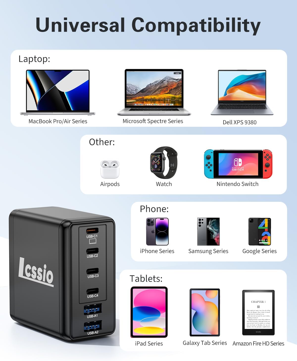 Thumbnail 5 de 200W 6-Port USB-C Charger Pack with 4 Cables