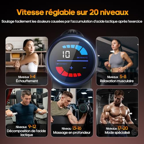 Detalle 2 de Pistolet de Massage AERLANG avec Chaleur – Massage musculaire silencieux et portable