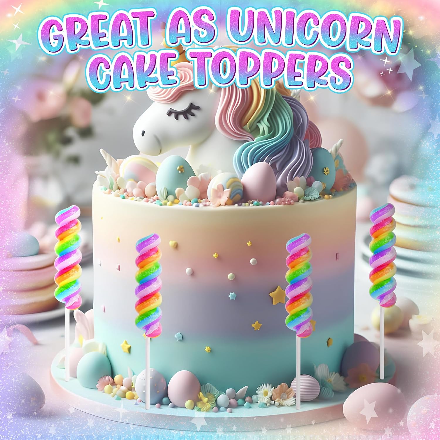 Detalle de Primary Colors Candy SWIRL-R-001 Unicorn Lollipops, Individually Wrapped 20-Pack