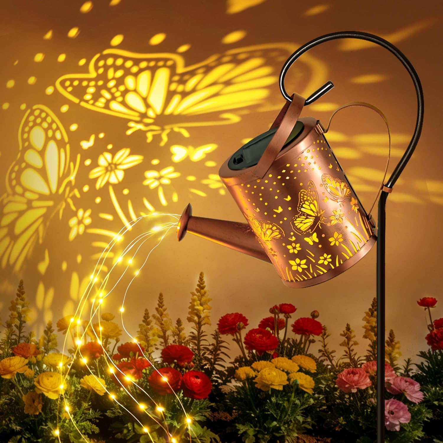 Detalle de Ollny Solar Watering Can with Cascading Lights (LED string lights) – Waterproof outdoor garden lantern decor
