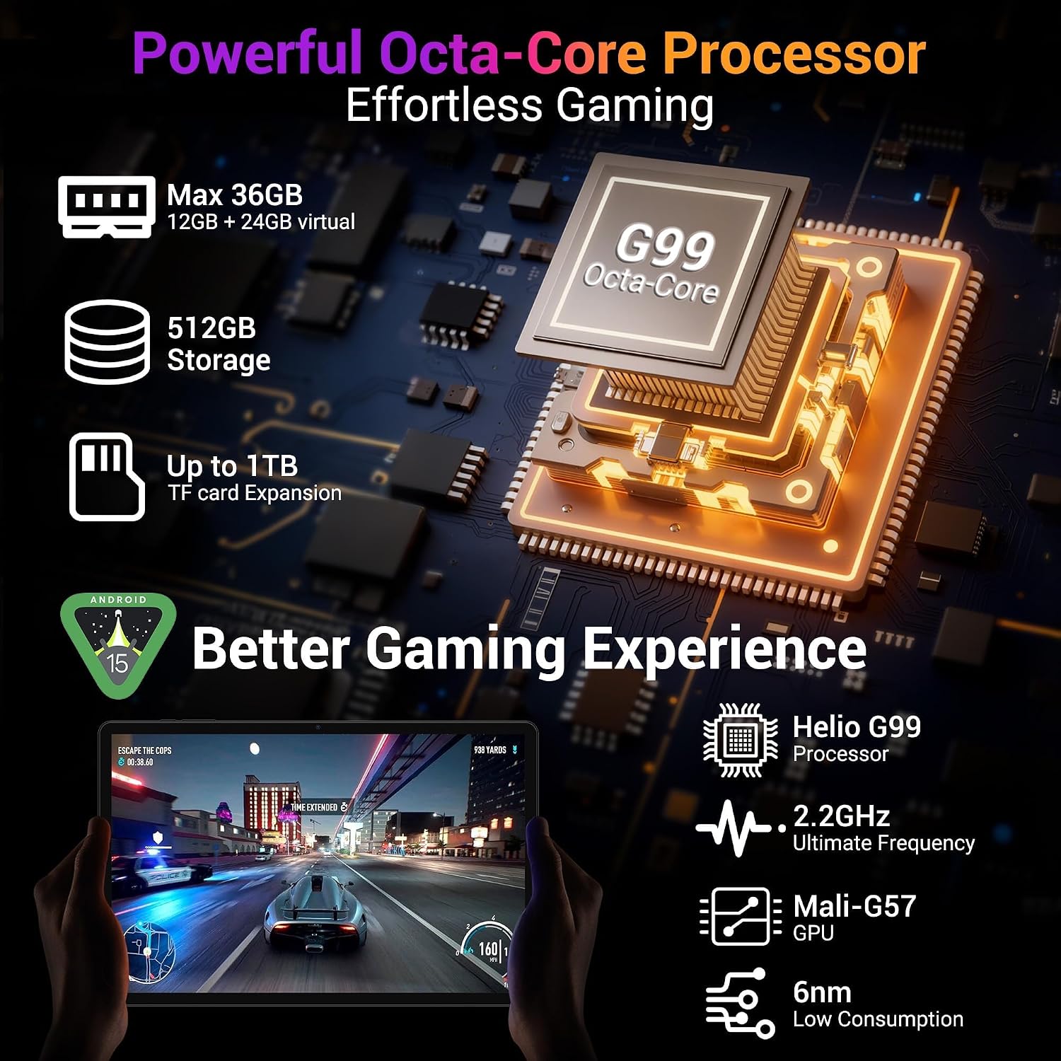 Detalle de LORDWIT 13 Zoll Tablet mit Tastatur-Set: 3K UHD Display, 36 GB RAM, Helio G99, Android 15