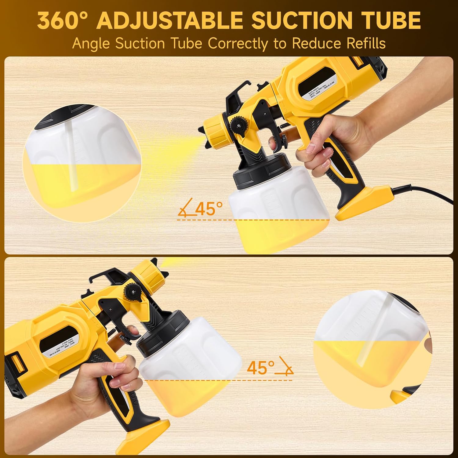 Thumbnail 5 de Fence Paint Sprayer for Walls and Ceilings – 700W HVLP with 1400ml Cup and 5 Nozzles