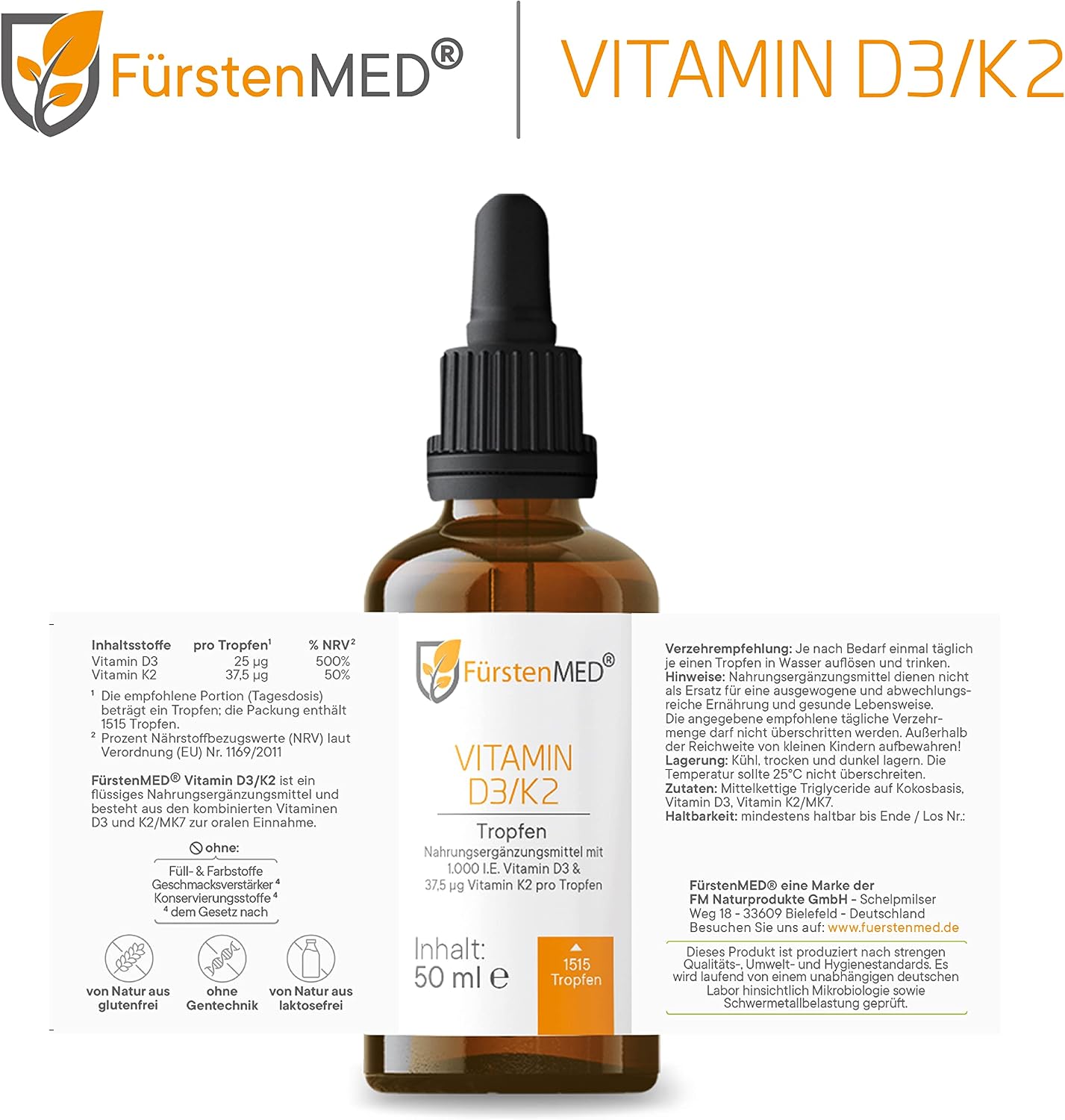 Thumbnail 4 de FürstenMED 50ml Vitamin D3 K2 Tropfen 1000 I.E.