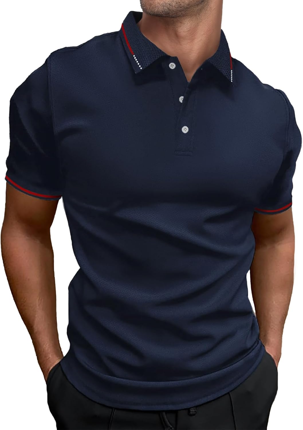 Detalle de HMIYA Herren Polo Kontrast Kurzarm – Klassisches Poloshirt aus Baumwolle