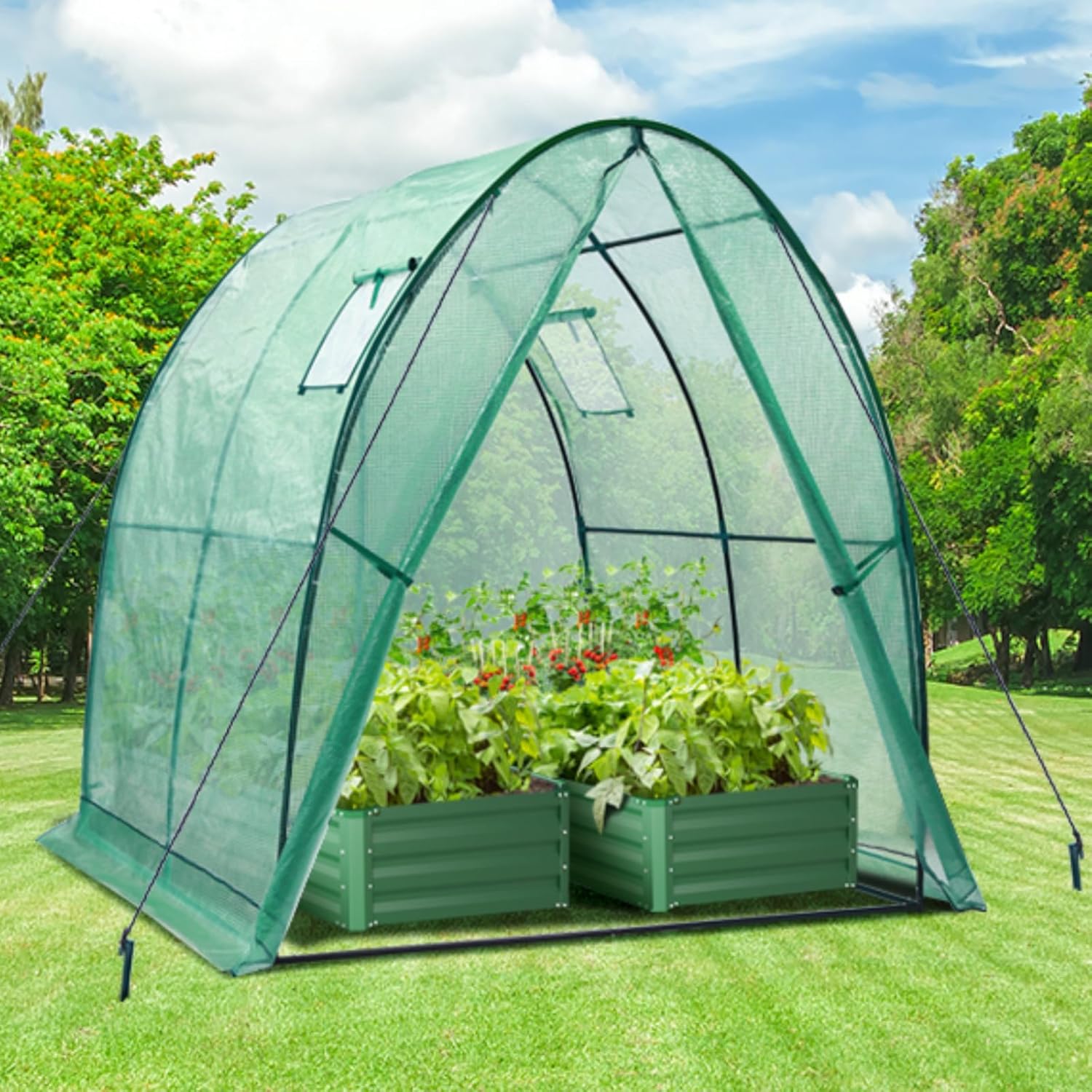 Detalle de Ohuhu polytunnel greenhouse 180x180x200 cm