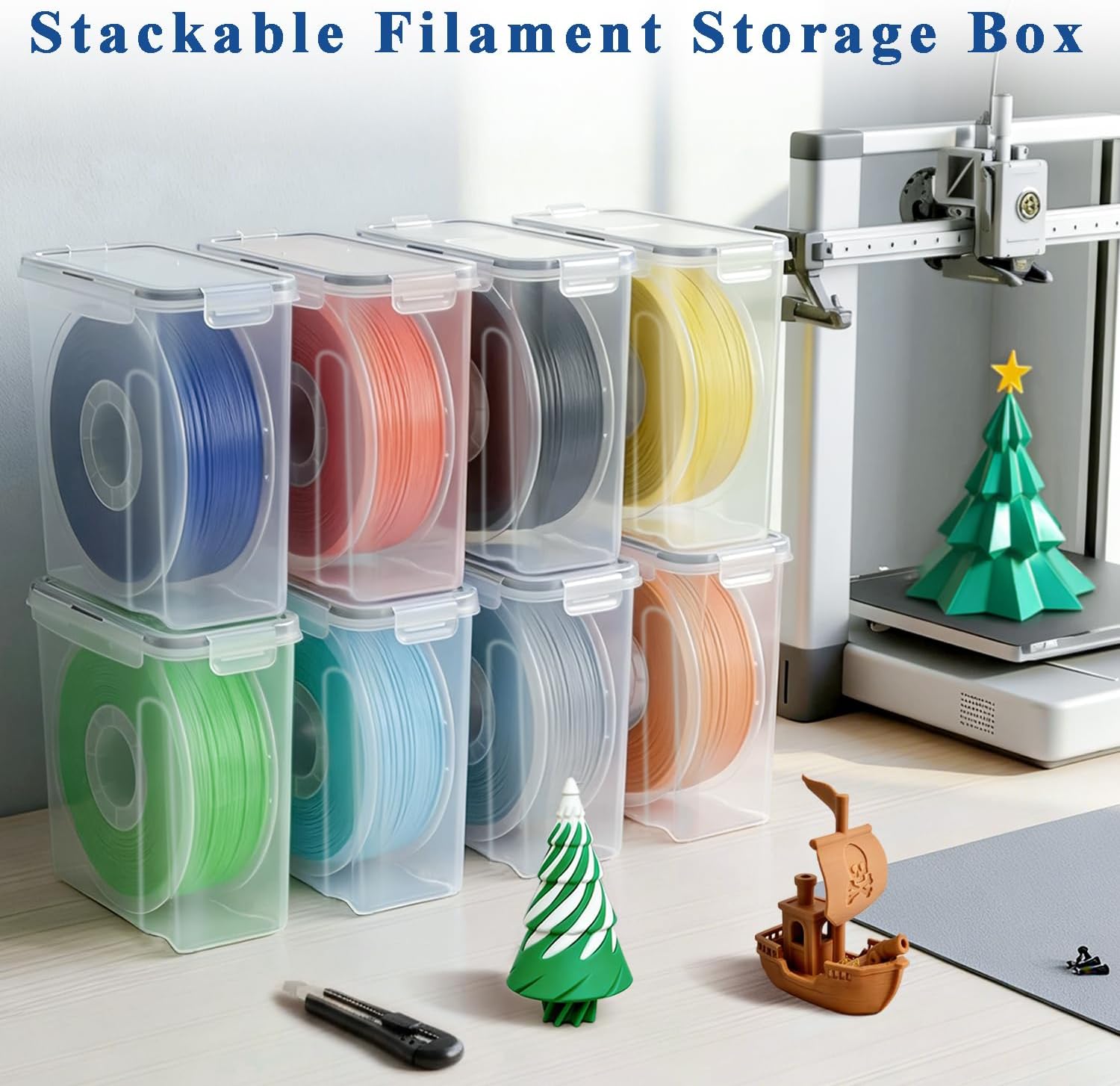 Thumbnail 6 de TIOPY 4-pack filamentförvaringslådor för 3D-skrivare, stapelbara och transparenta