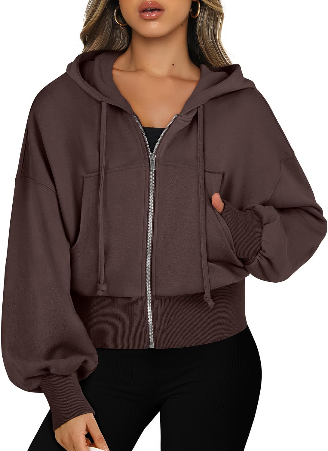 Detalle de ANRABESS Women's Zip-Up Hoodie in Polyester-Rayon Blend