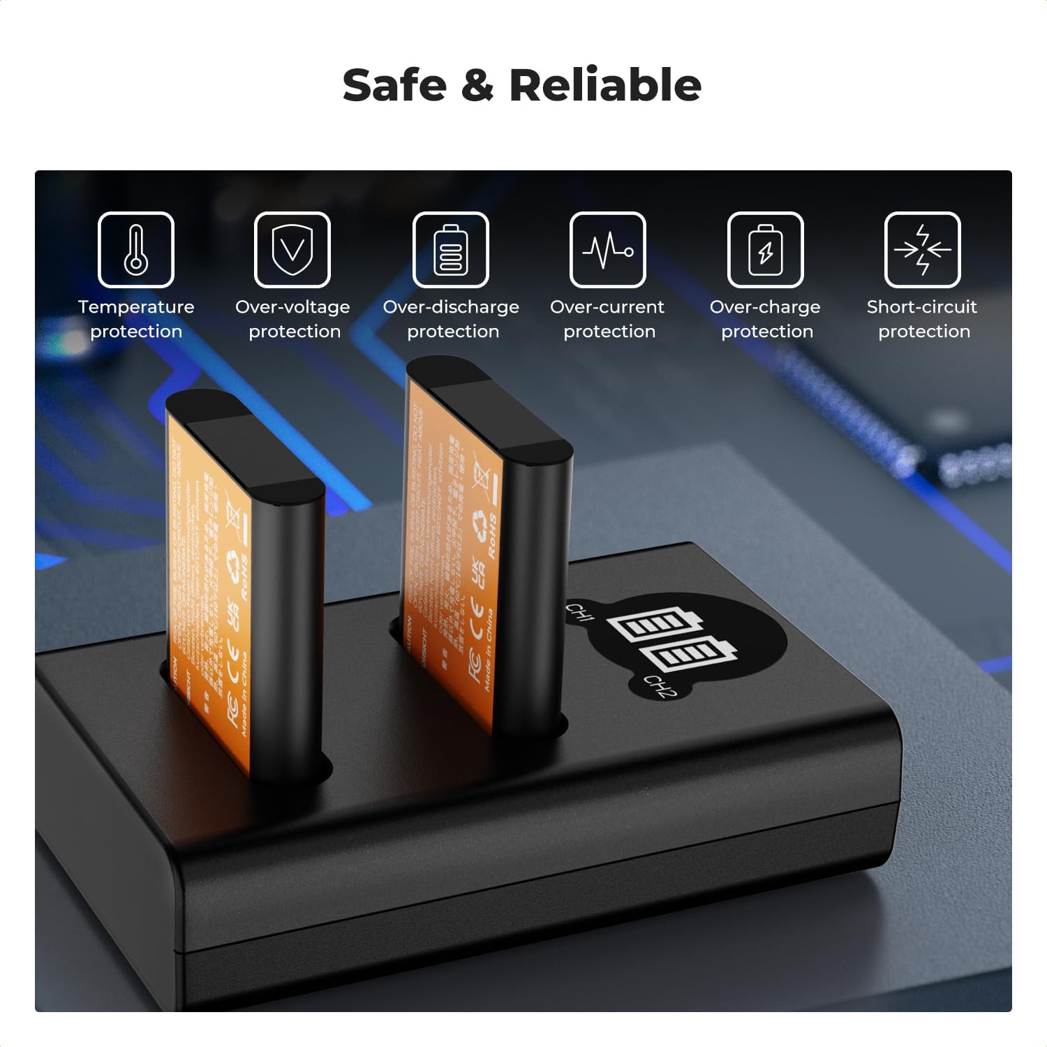 Thumbnail 5 de K&F CONCEPT 2er-Pack Ricoh DB-110 Akku (1100 mAh) mit Dual-Slot-Ladegerät und LCD