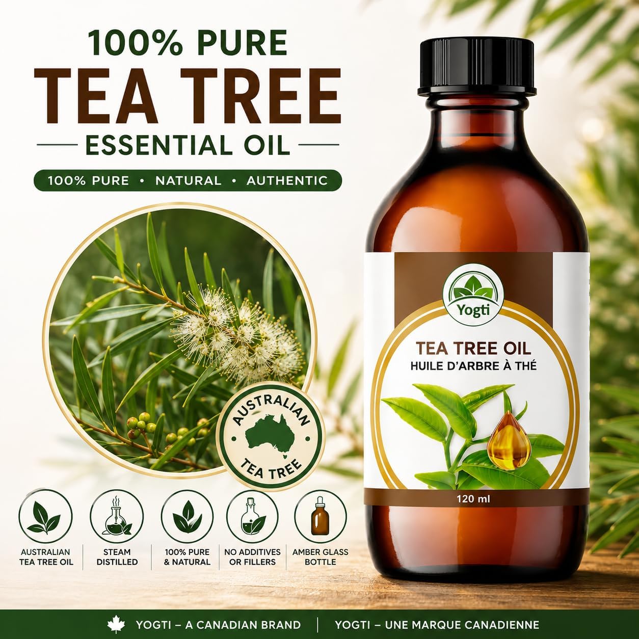 Detalle de Yogti Yogti-488 Tea Tree Essential Oil, 120 ml, Australian and Steam Distilled