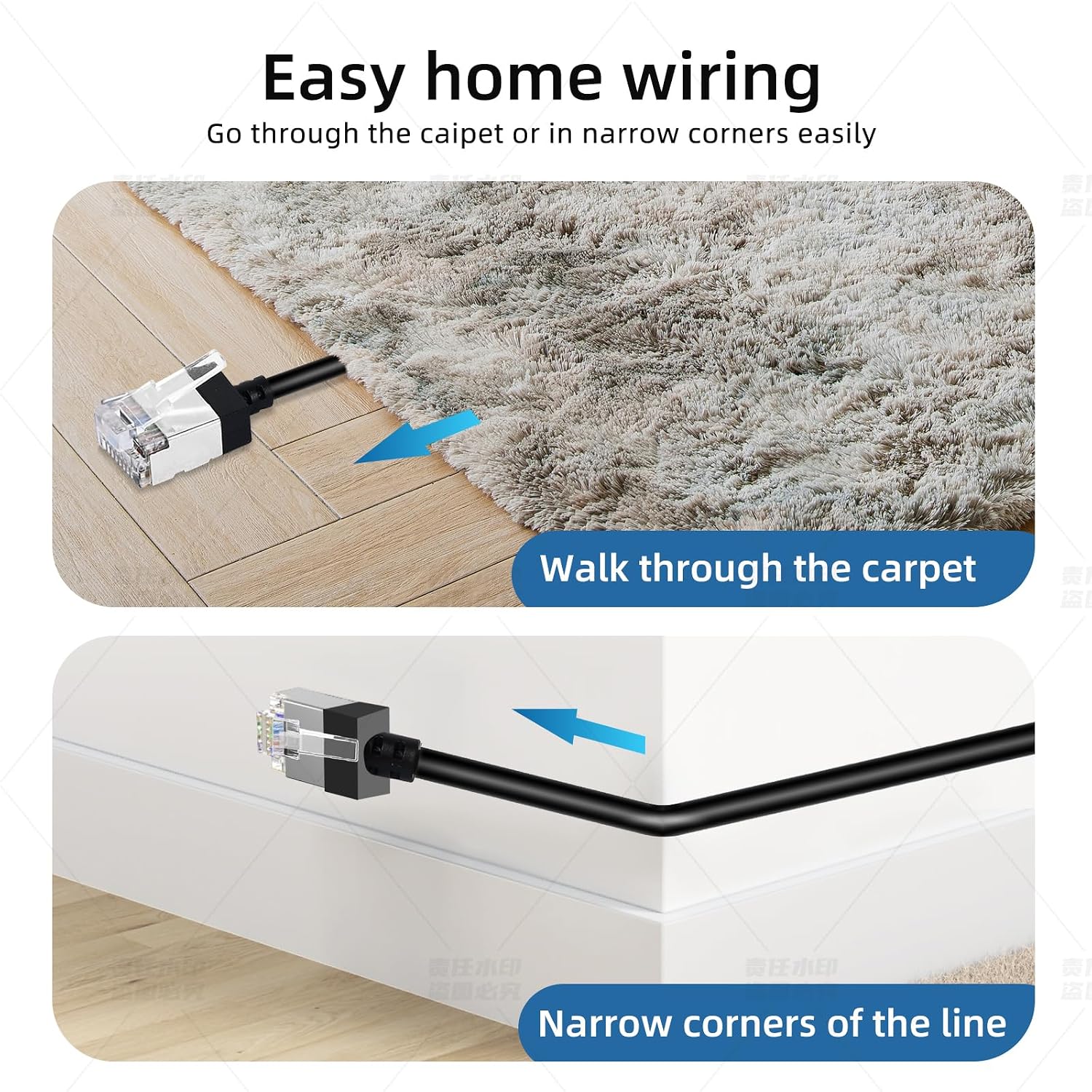 Detalle 2 de Dutevolns 2-Pack Ultra Thin Cat 6A Ethernet Cables (10m) – flexible slim RJ45 LAN cords, 10Gbps 550MHz