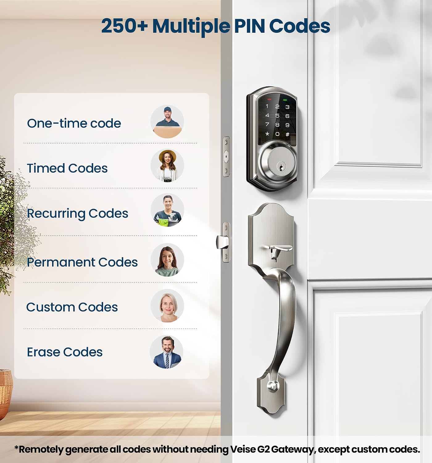 Detalle de Veise Smart Lock Handle Set, Satin Nickel