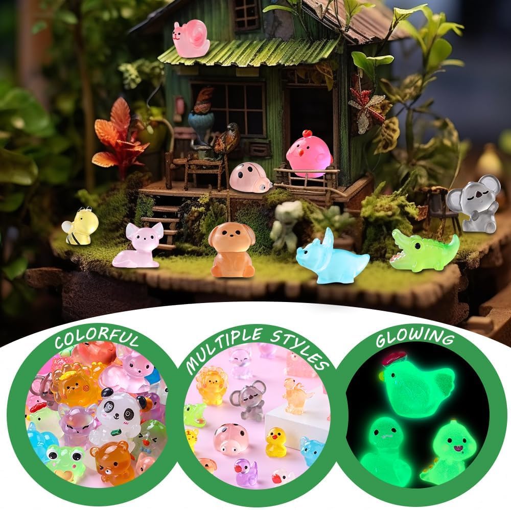 Detalle de JOLCEEY 60pcs Mini Resin Animals – Glow-in-the-Dark Tiny Figurines for DIY Miniature Gardens, Dollhouses and Aquariums