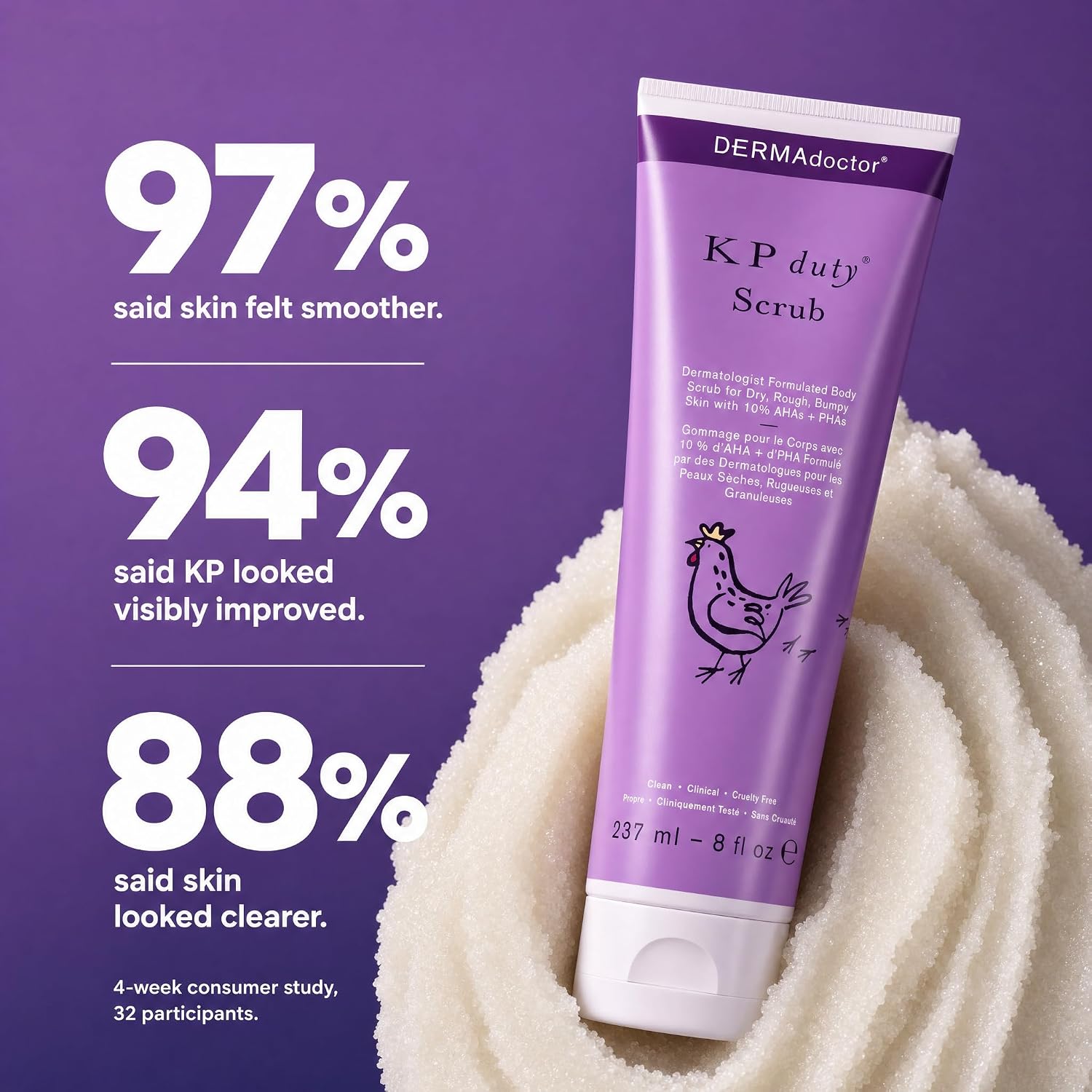Detalle de DERMAdoctor KP Bump Eraser Body Scrub (10% AHAs + PHAs) for Keratosis Pilaris, Glycolic & Lactic Exfoliation, 8 fl oz