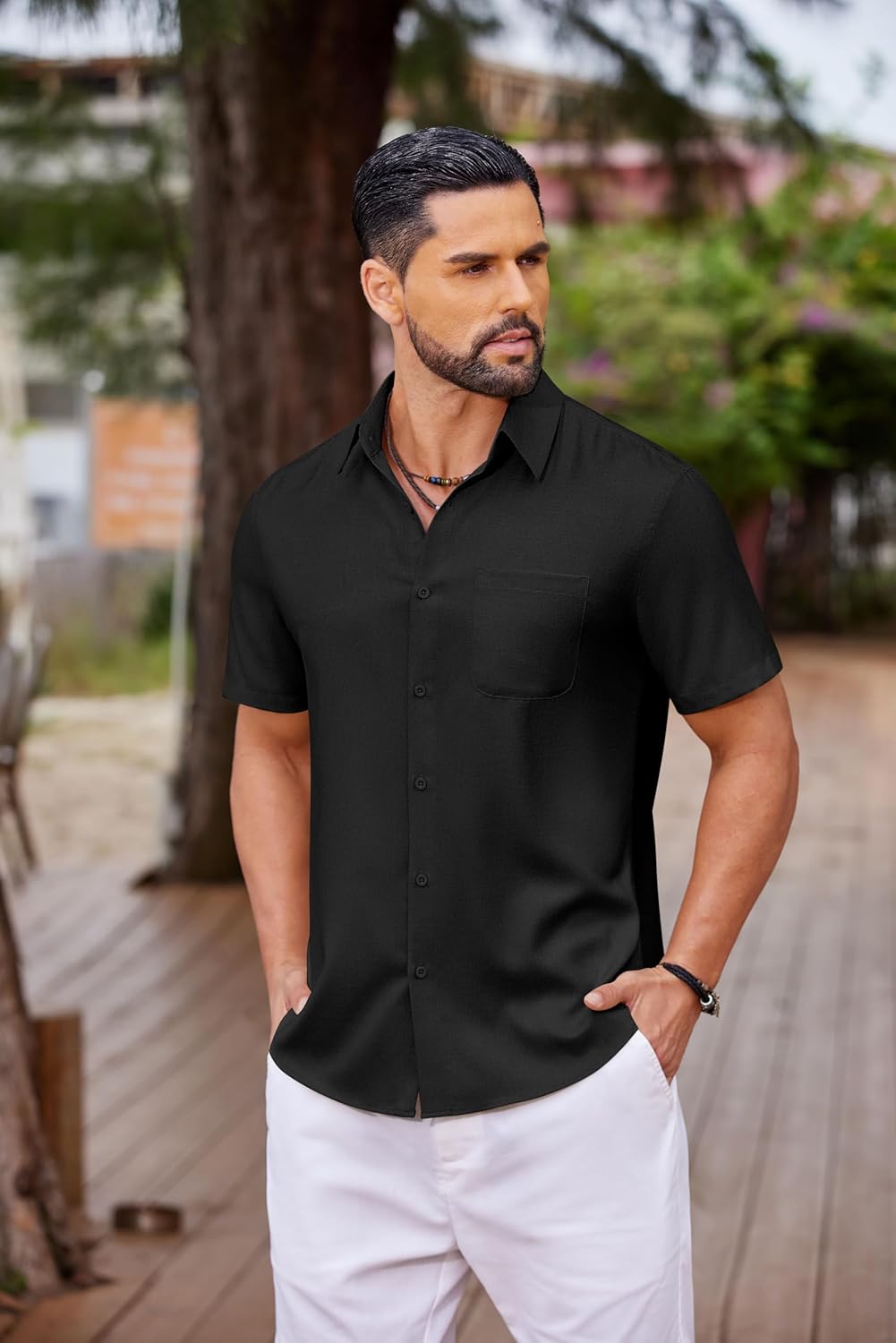 Thumbnail 1 de COOFANDY Herren Hemd Kurzarm Sommer – Leichtes Freizeithemd mit Brusttasche im Regular Fit