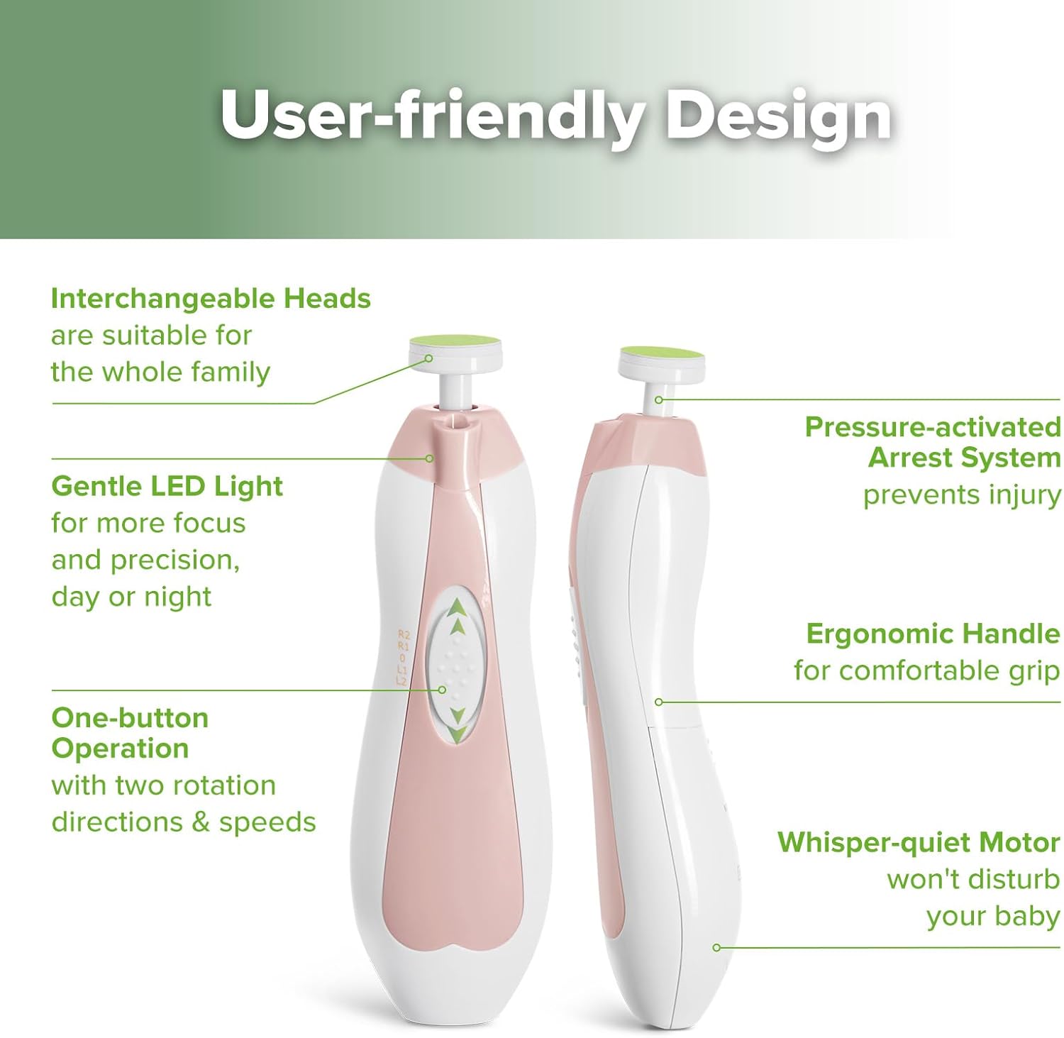 Thumbnail 3 de haakaa Coupe-ongles électrique pour bébés avec LED et 6 têtes (kit de lime) – Rose