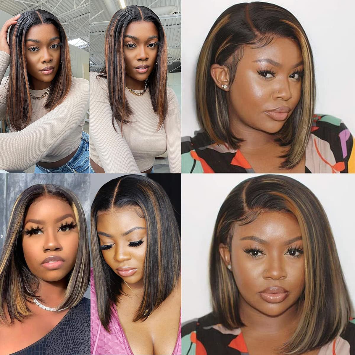 Thumbnail 4 de Colorful Bird Highlight Ombre 4x4 Lace Front Bob Wig – 14in 150% Density, Human Hair