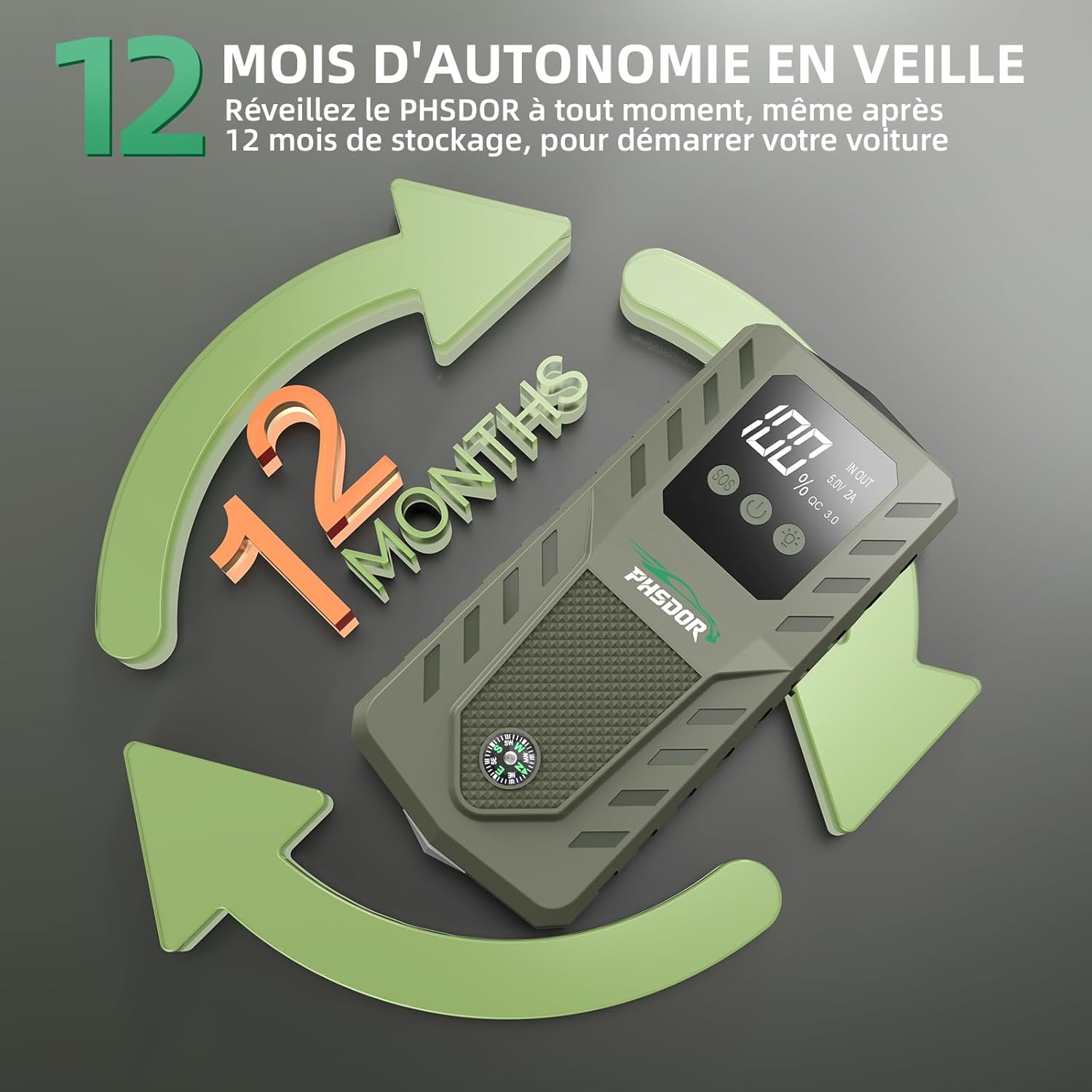 Thumbnail 6 de 6000A Booster batterie voiture 20000 mAh (10L essence / 8L diesel) avec lampe LED 3 modes et fonction power bank