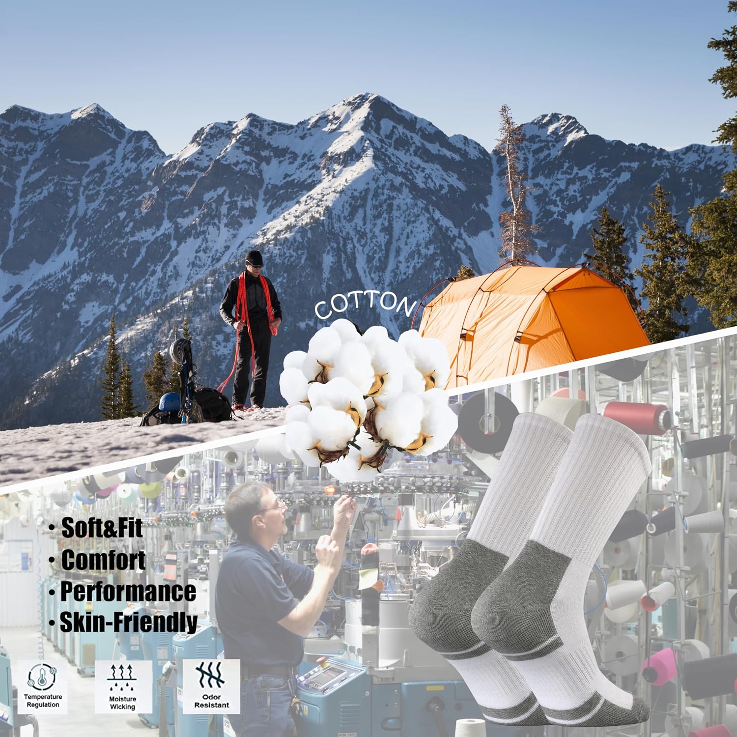 Thumbnail 4 de Ortis Men’s Cotton Cushion Crew Socks (Moisture Wicking, Breathable, Thick Warm)