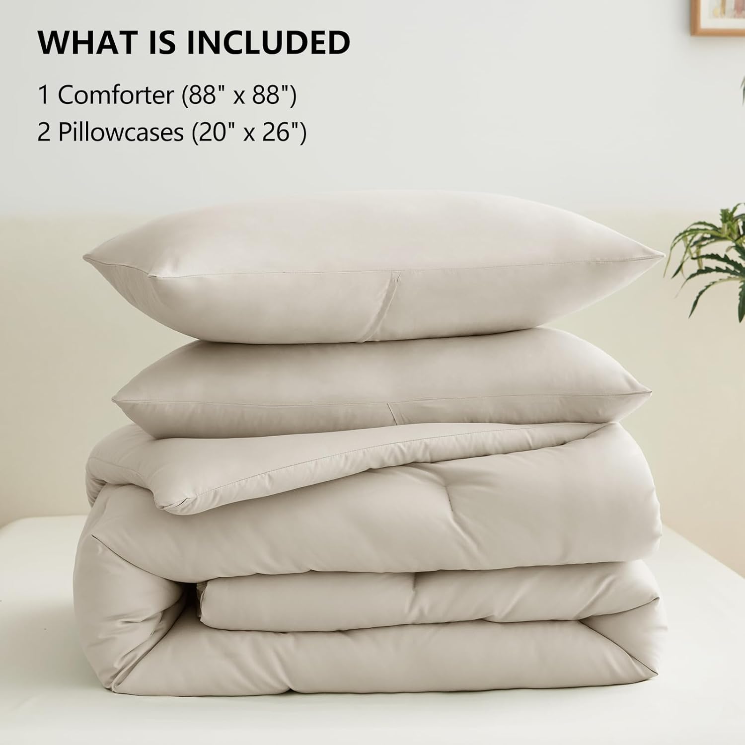 Thumbnail 6 de CozyLux Beige Queen Comforter Set 3-Piece Bedding