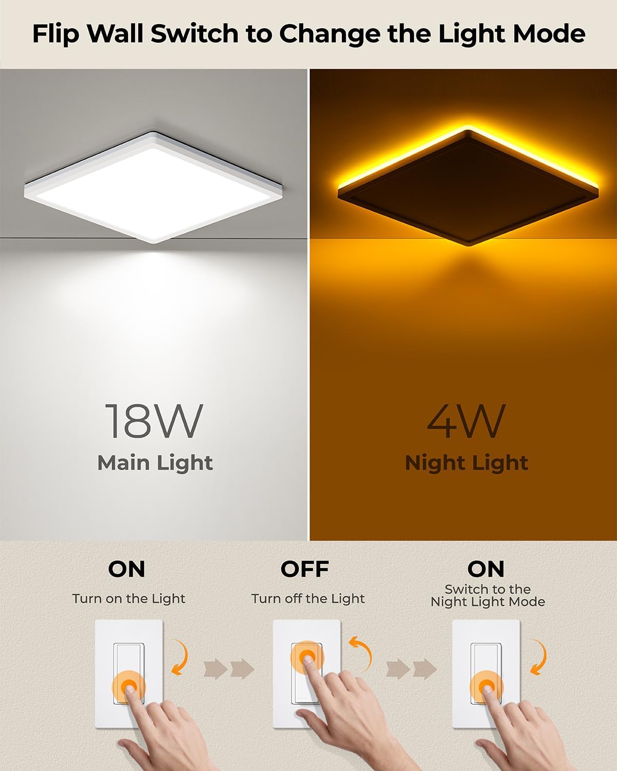Detalle de BLNAN LED Deckenleuchte Flach 18W mit Nachtlicht (2000K), 3 Farbtemperaturen und Speicherfunktion