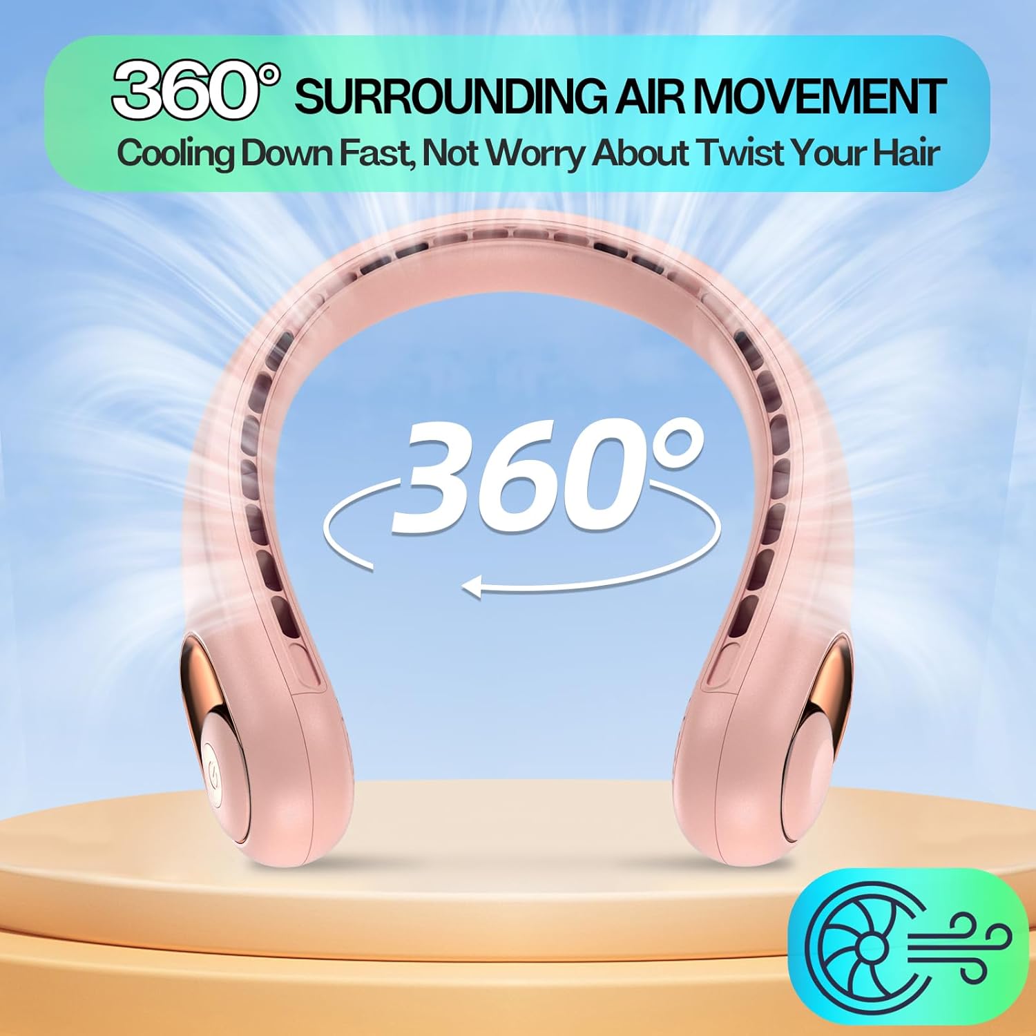 Detalle de Neck Fan, Portable Bladeless Neck Fan with LED Display (Rose)