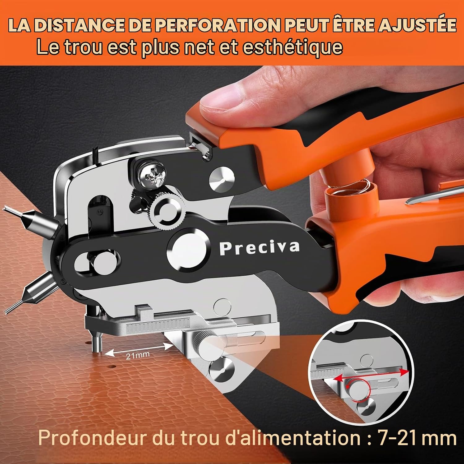 Detalle 1 de Preciva FH0133 revolvertang voor leer met zes ponsmaten van 2 tot 4,5 mm