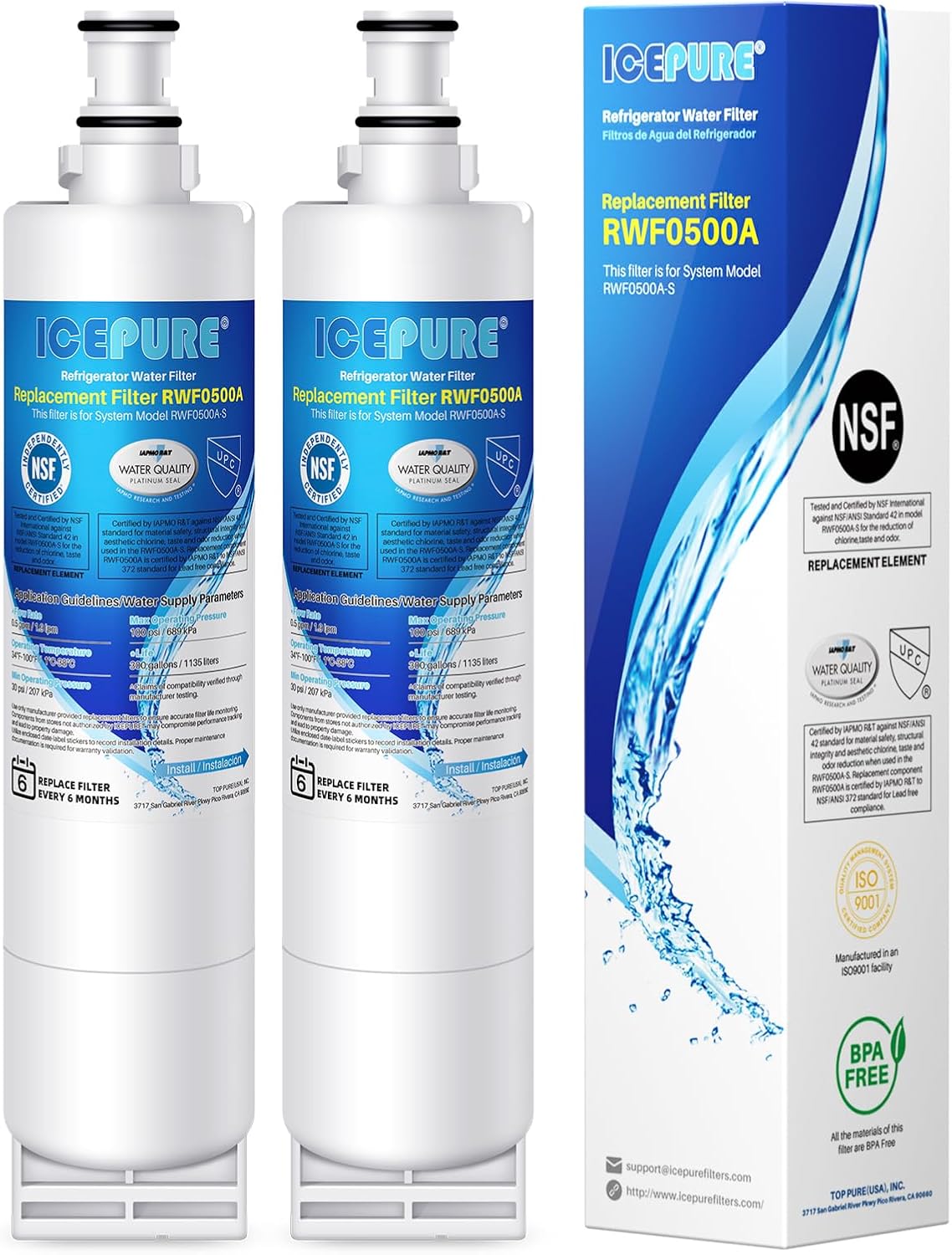 Detalle de ICEPURE Refrigerator Water Filter, 2-Pack