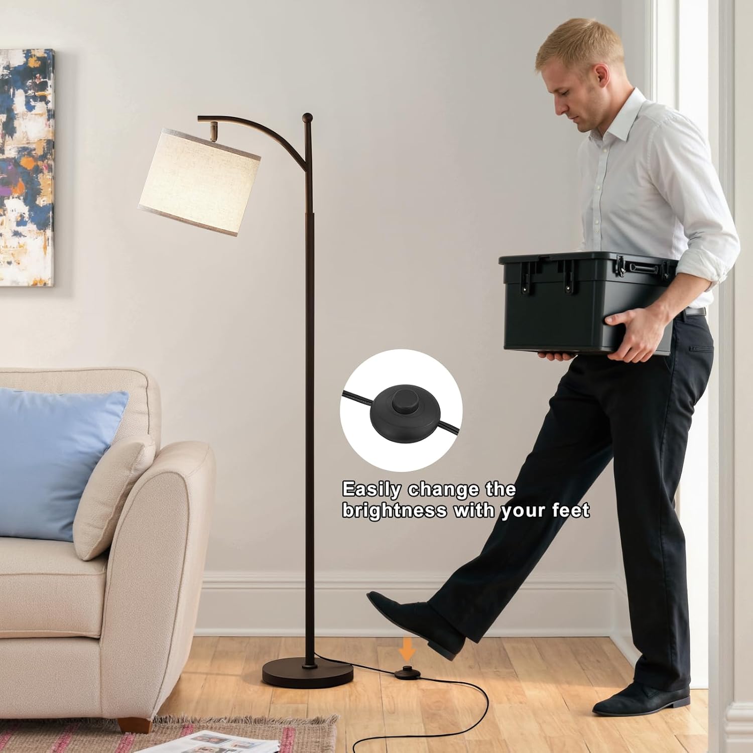 Thumbnail 5 de PreeOtti Stehlampe Wohnzimmer mit 3 Farbtemperaturen (LED, verstellbarer Leinenschirm)