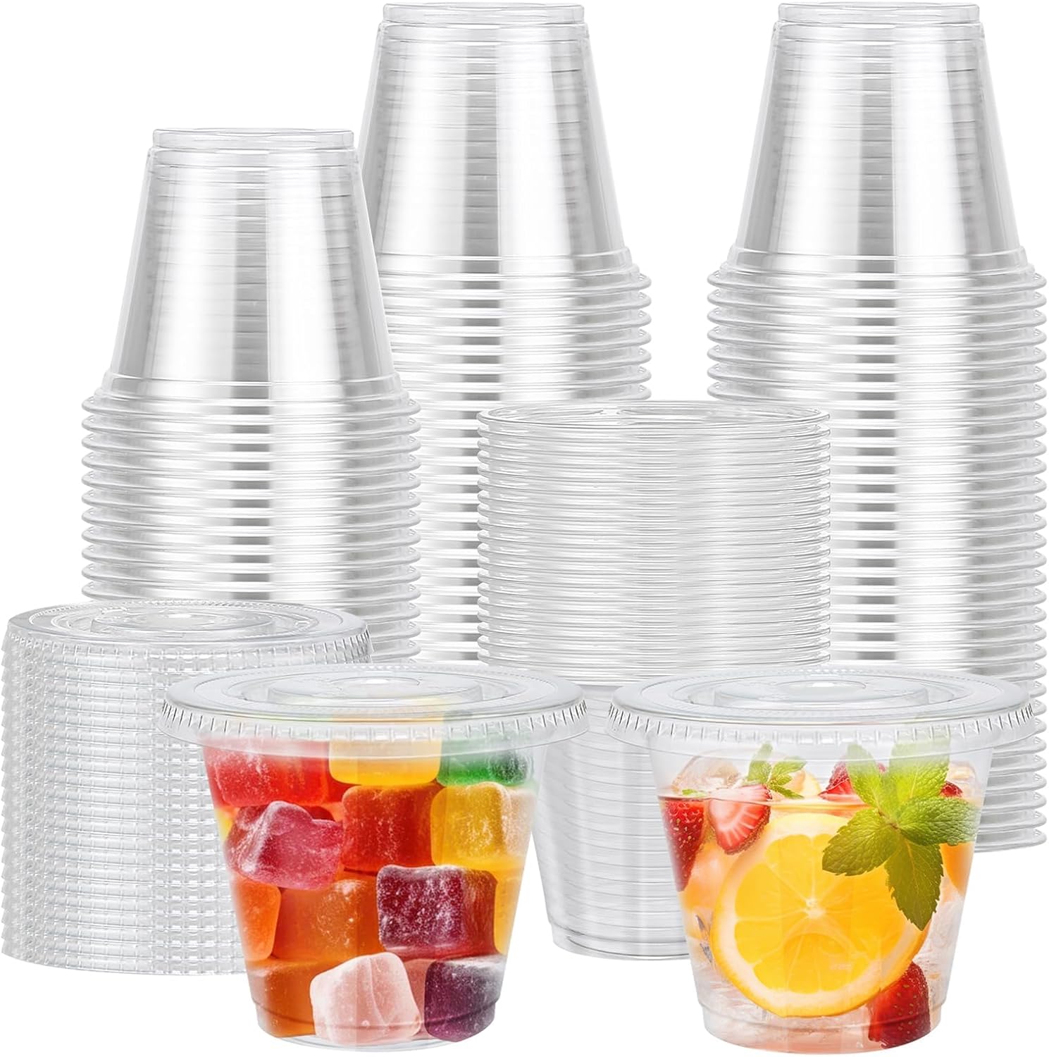 Thumbnail 6 de Lamosi 100 Pack 9 oz Clear Plastic Cups with Lids (Flat, No Hole) – Ideal for Ice Cream, Cold Drinks, Desserts